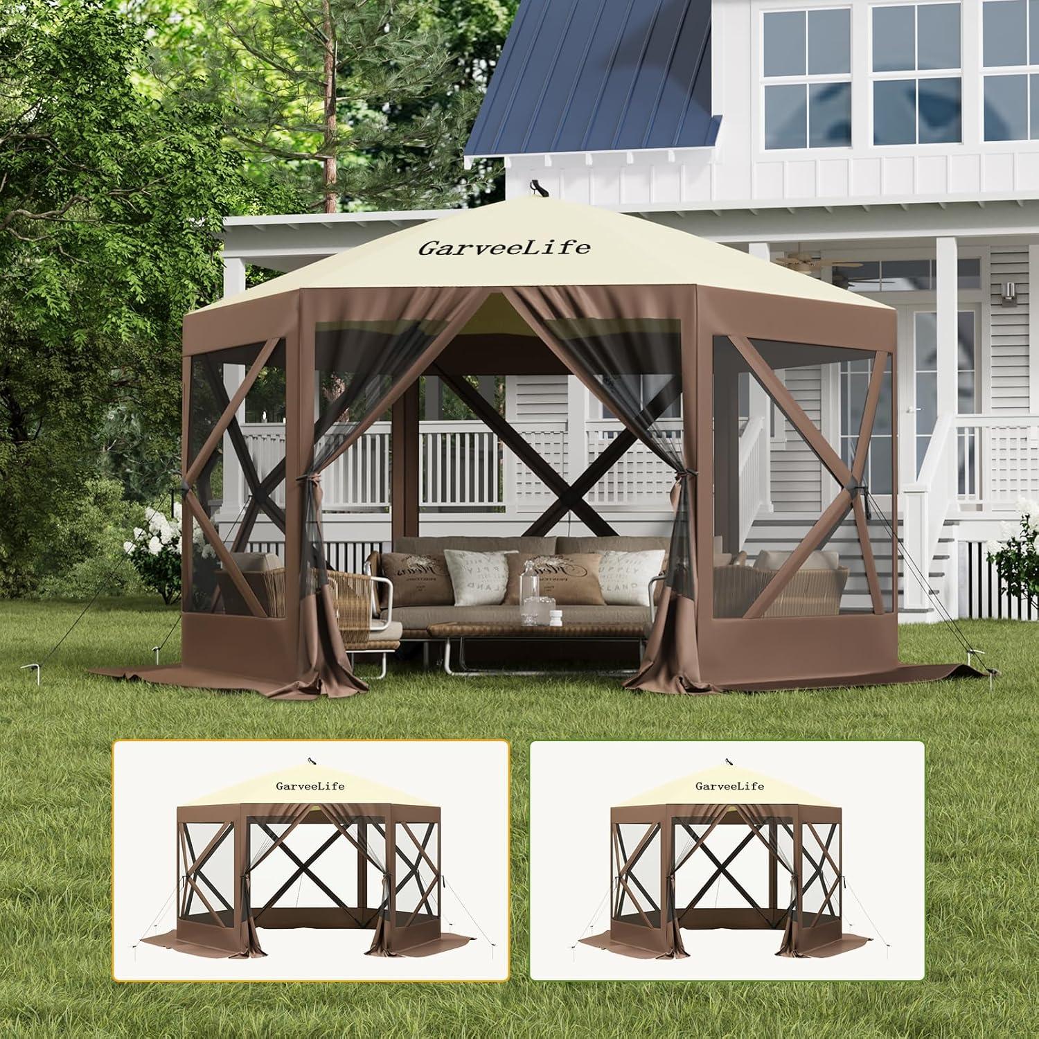 Gazebo Plegable GarveeLife 3.05x3.05m Impermeable con Mosquitera