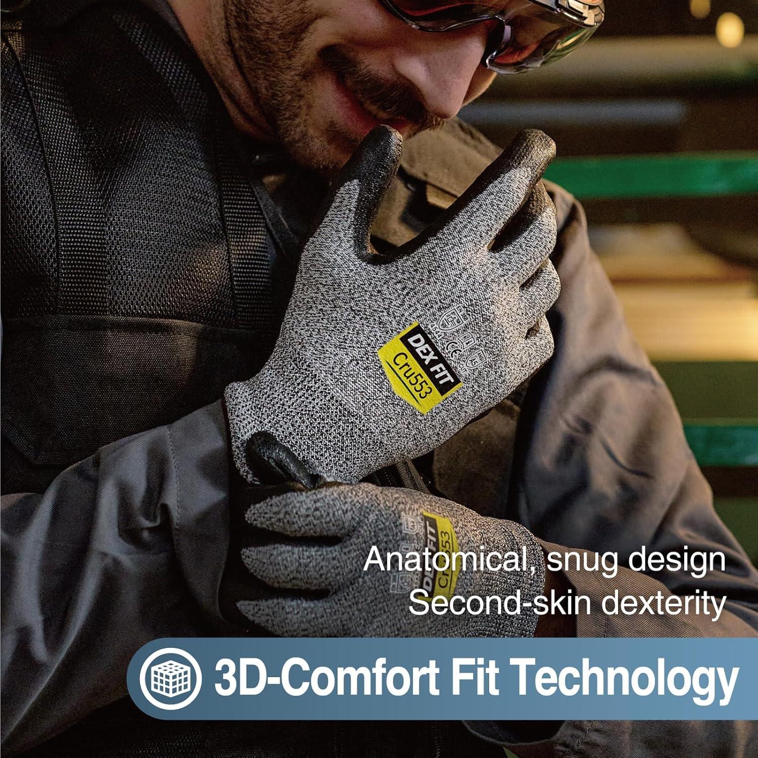 Guantes Resistentes a Cortes DEX FIT Cru553 - Ajuste 3D, Gris L