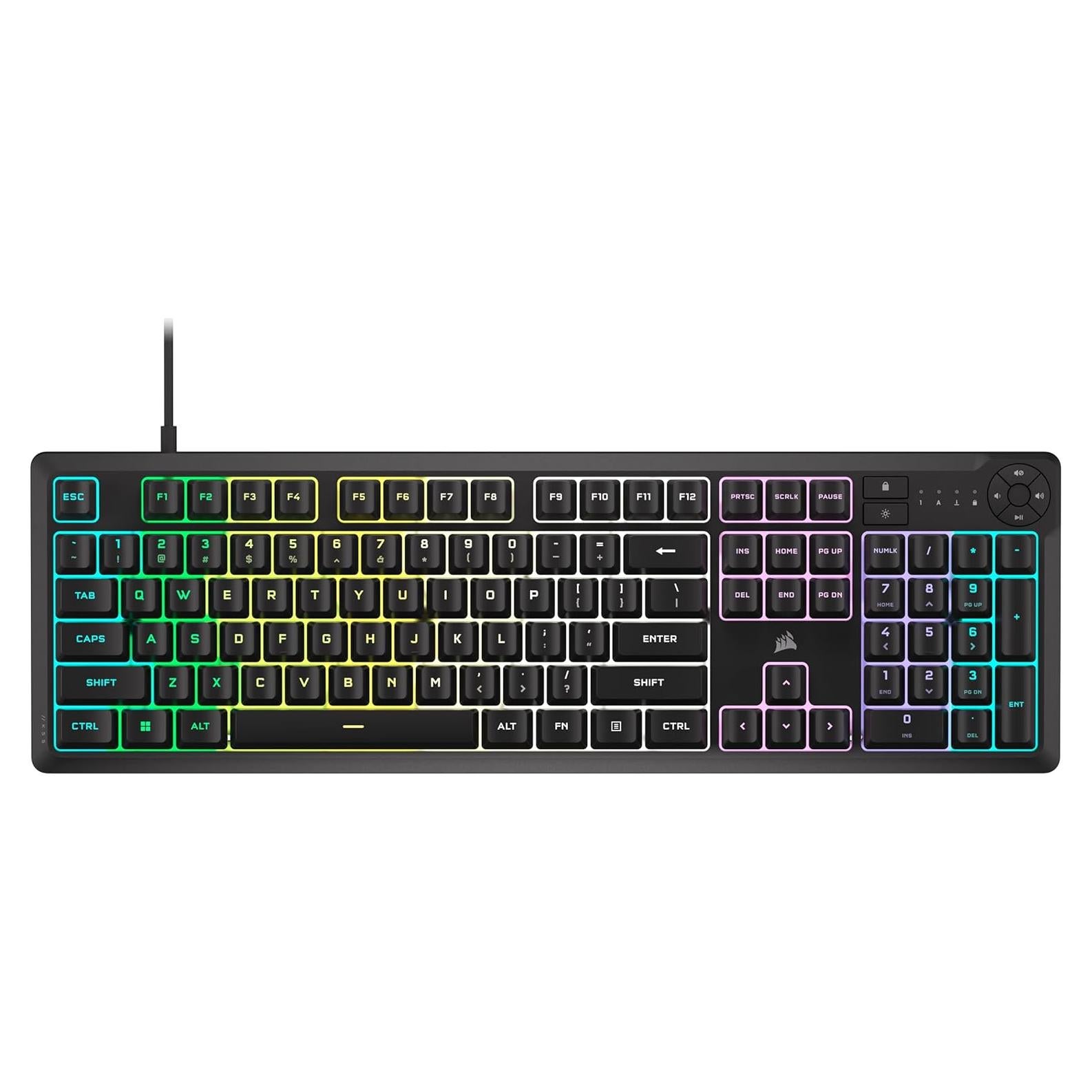 Corsair K55 CORE RGB Membrane Wired Gaming Keyboard – Quiet, Responsive Switches – Spill Resistance – Ten-Zone RGB – Media Keys – iCUE Compatible – QWERTY NA – PC, Mac – Black