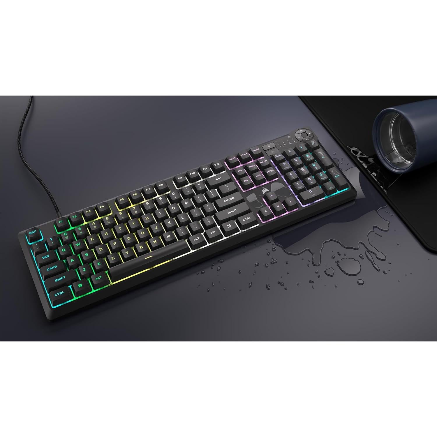 Corsair K55 CORE RGB Membrane Wired Gaming Keyboard – Quiet, Responsive Switches – Spill Resistance – Ten-Zone RGB – Media Keys – iCUE Compatible – QWERTY NA – PC, Mac – Black