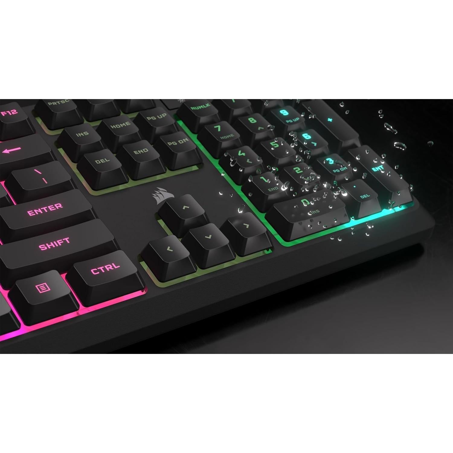Corsair K55 CORE RGB Membrane Wired Gaming Keyboard – Quiet, Responsive Switches – Spill Resistance – Ten-Zone RGB – Media Keys – iCUE Compatible – QWERTY NA – PC, Mac – Black
