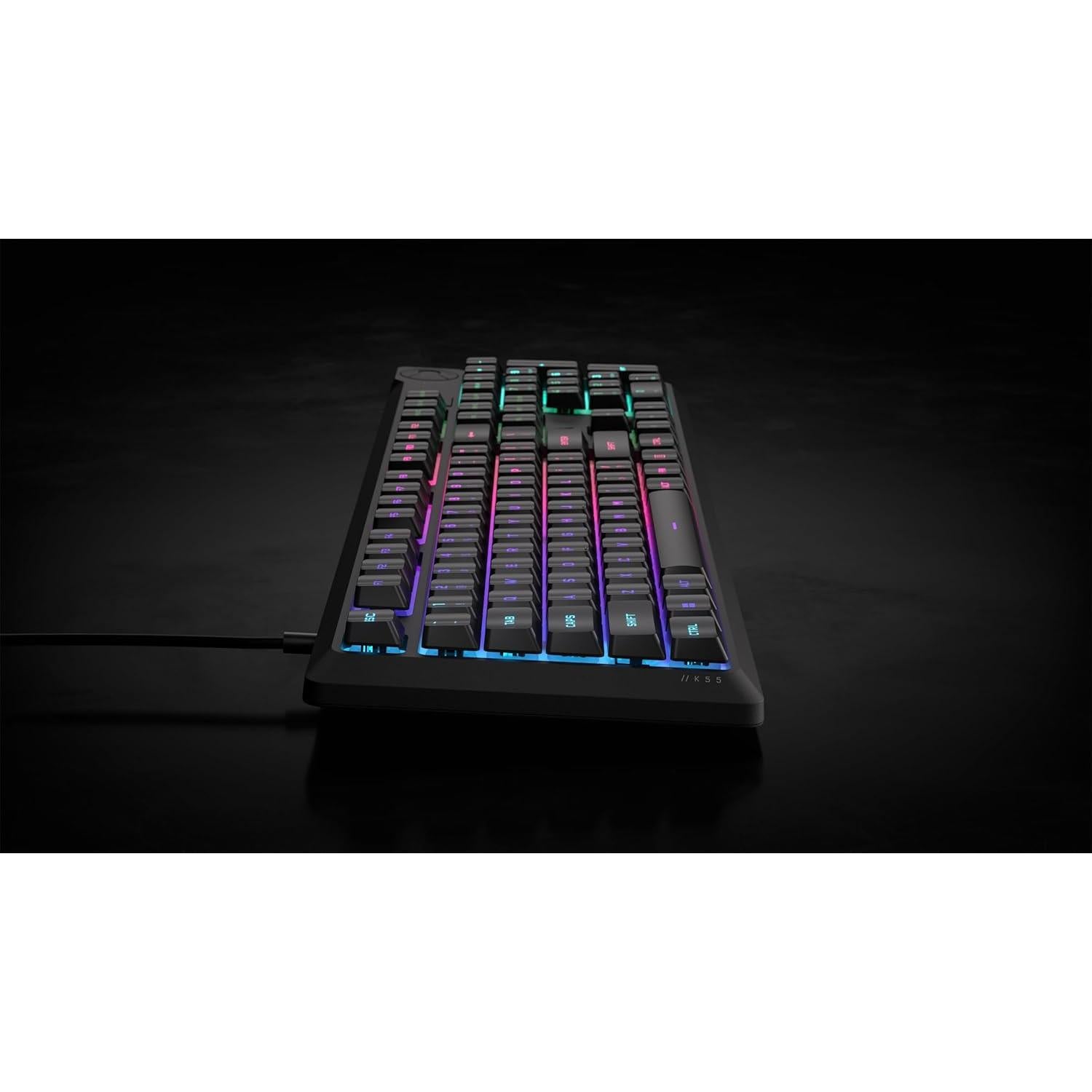 Corsair K55 CORE RGB Membrane Wired Gaming Keyboard – Quiet, Responsive Switches – Spill Resistance – Ten-Zone RGB – Media Keys – iCUE Compatible – QWERTY NA – PC, Mac – Black