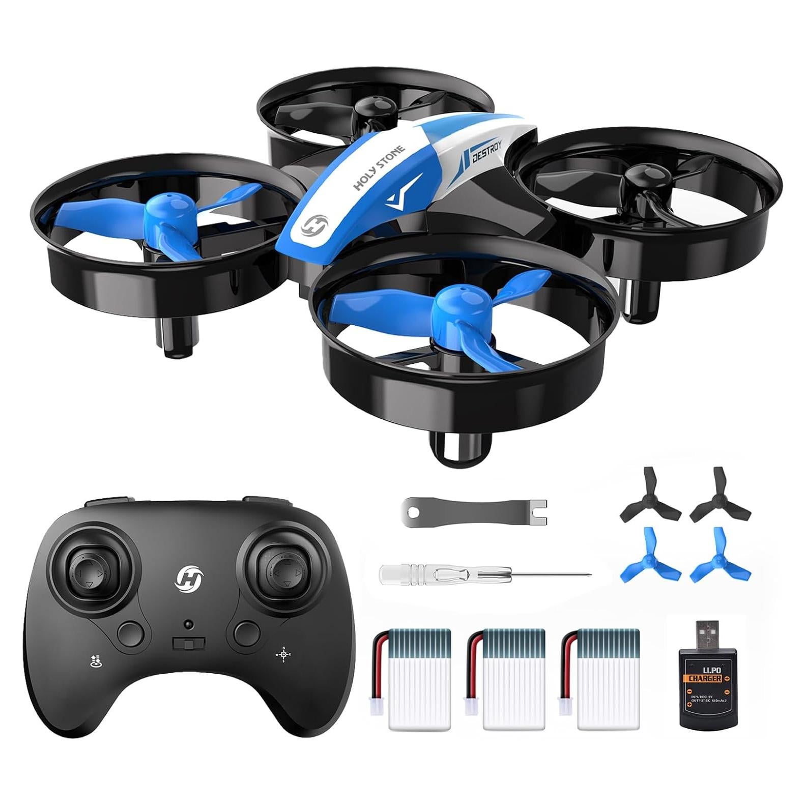 Mini Drone Holy Stone HS210 Azul para Niños - 3 Baterías, Giros 3D