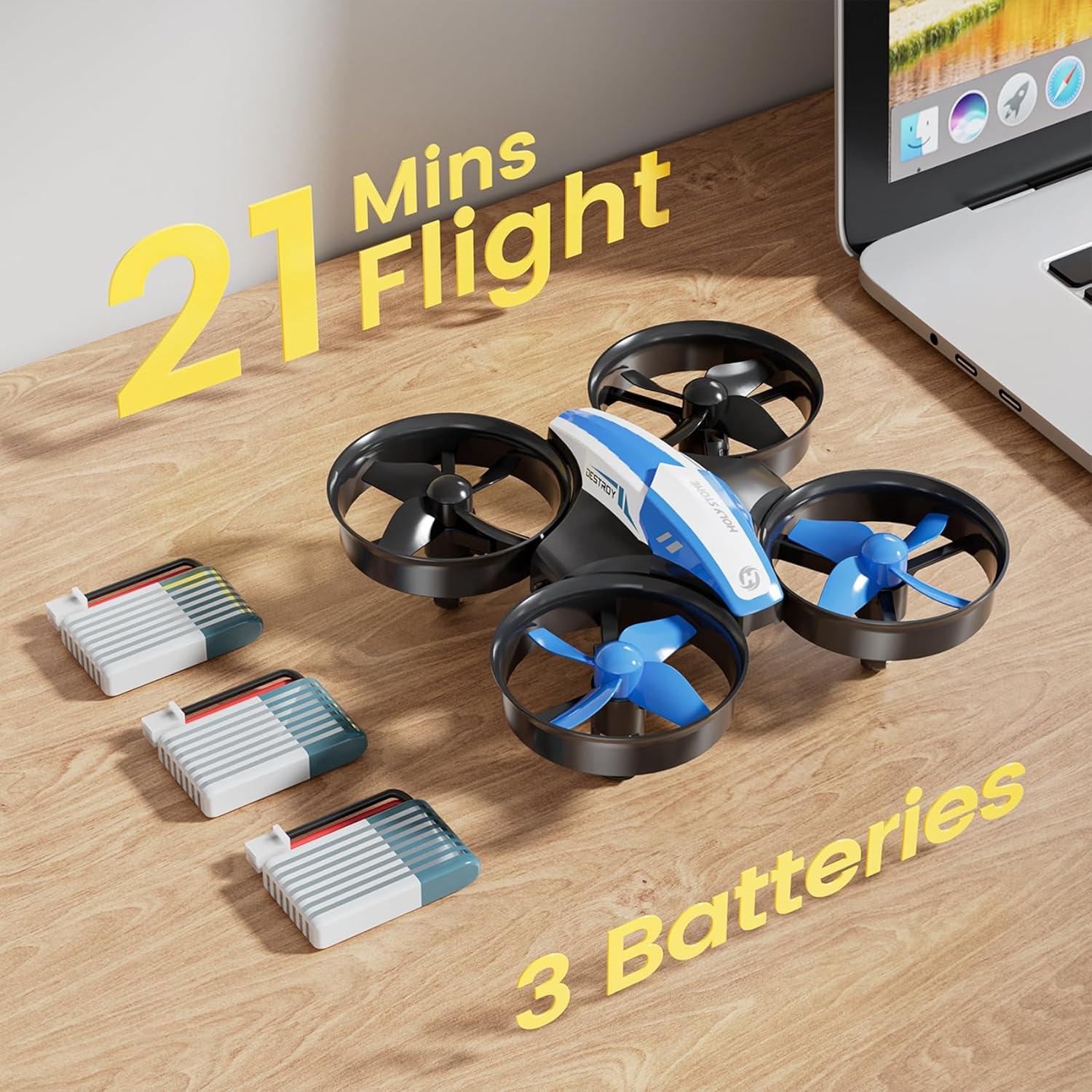 Mini Drone Holy Stone HS210 Azul para Niños - 3 Baterías, Giros 3D