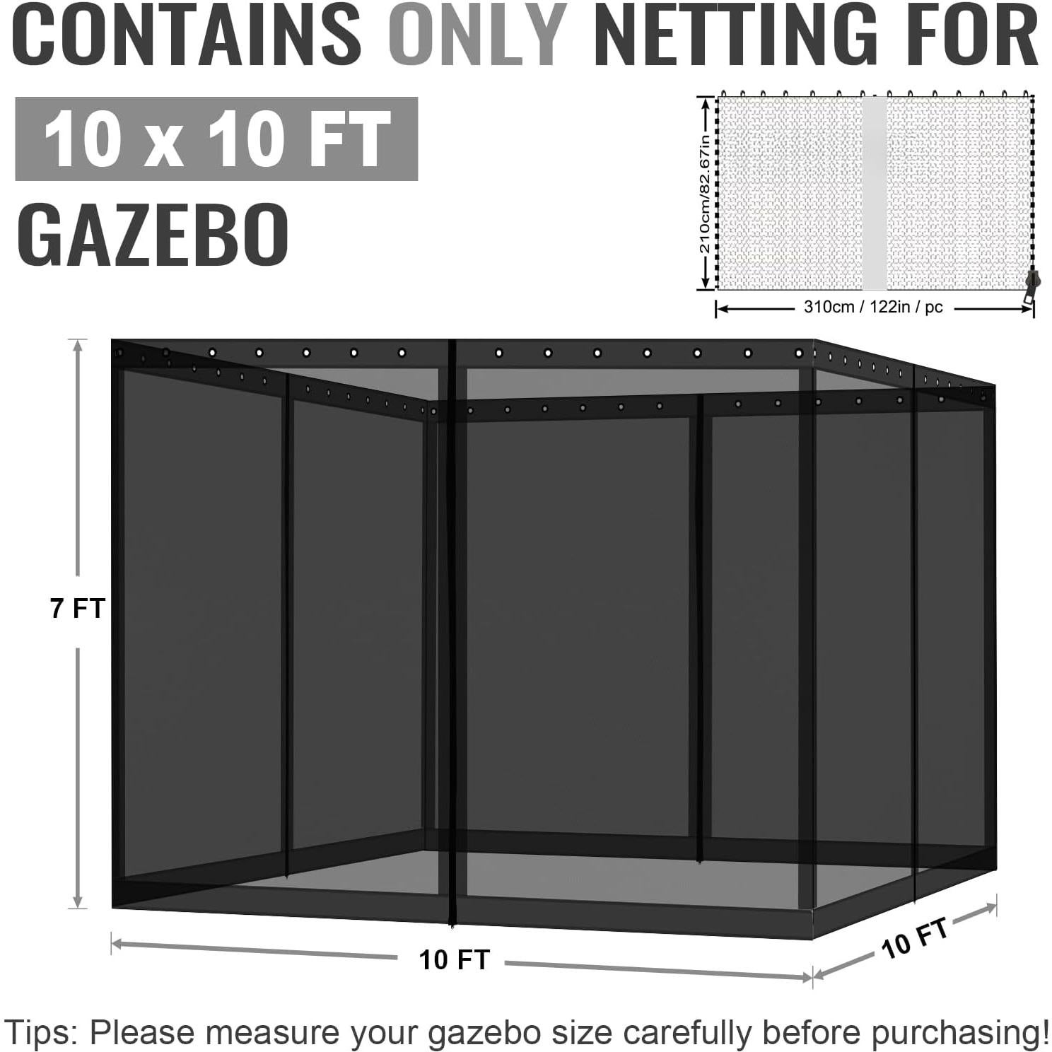 COWVIE Pantalla de Reemplazo para Gazebo 3m x 3m con Doble Cremallera