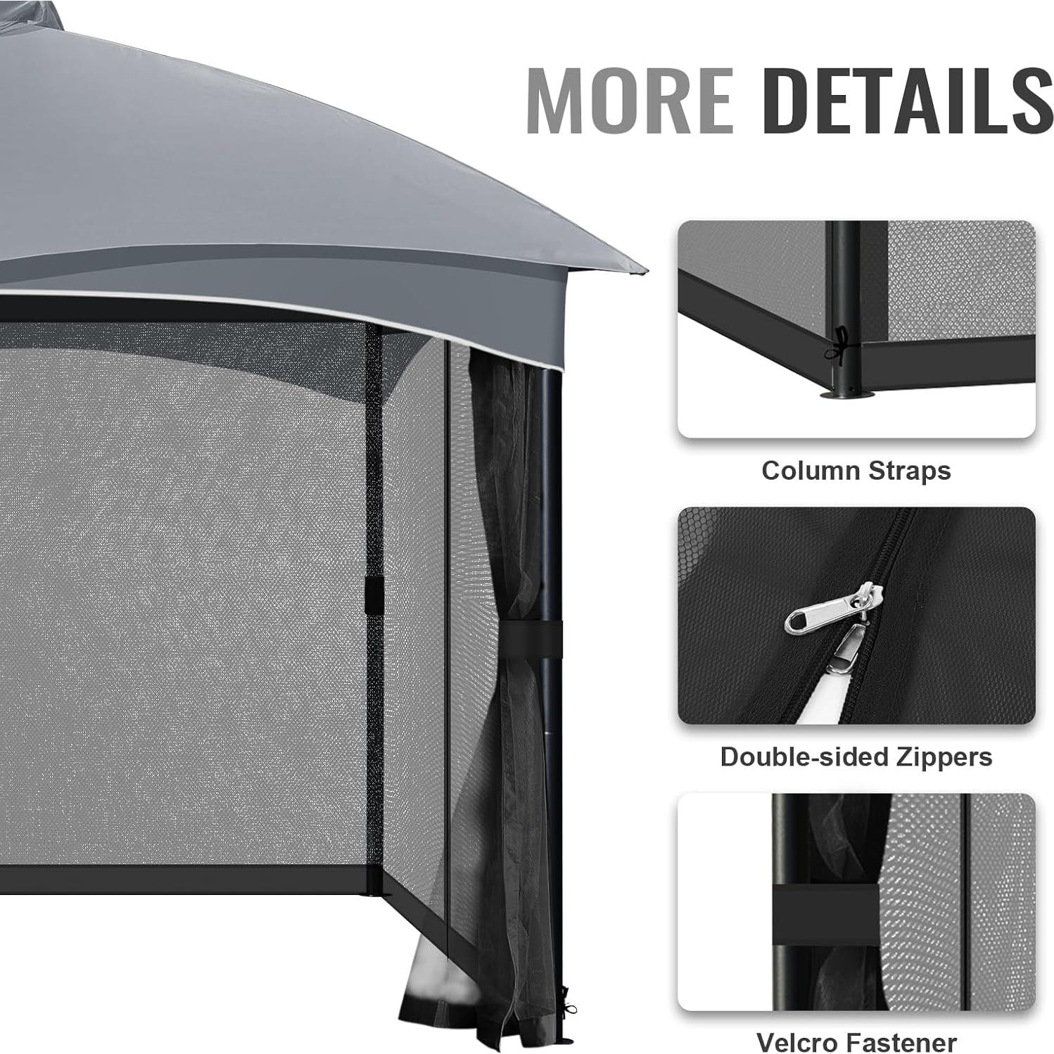 COWVIE Pantalla de Reemplazo para Gazebo 3m x 3m con Doble Cremallera