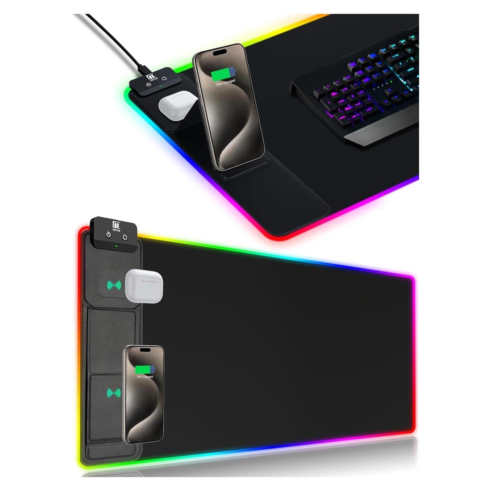 Alfombrilla de Ratón XXL Miroddi con Carga Rápida 15W RGB