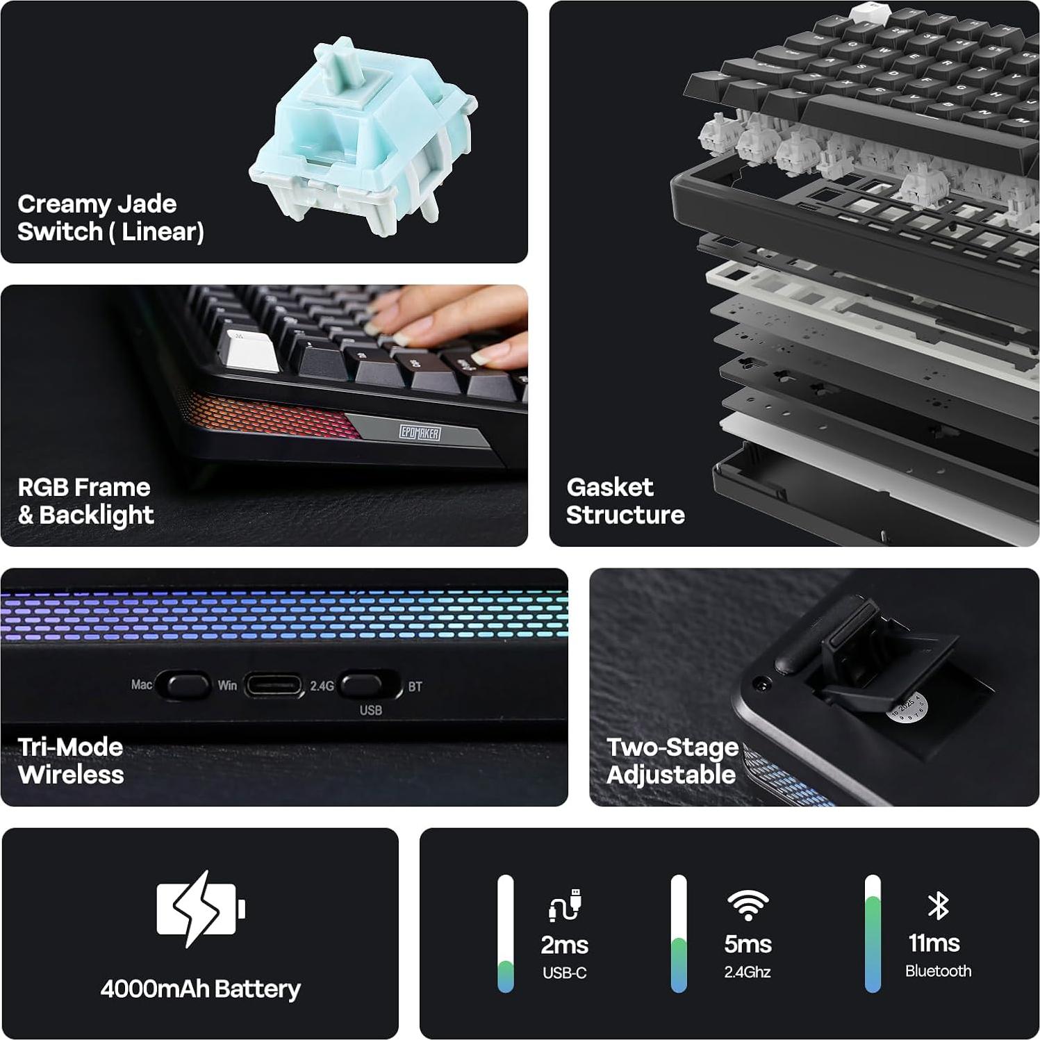 Teclado Mecánico Inalámbrico EPOMAKER TH85 QMK/VIA RGB 75%