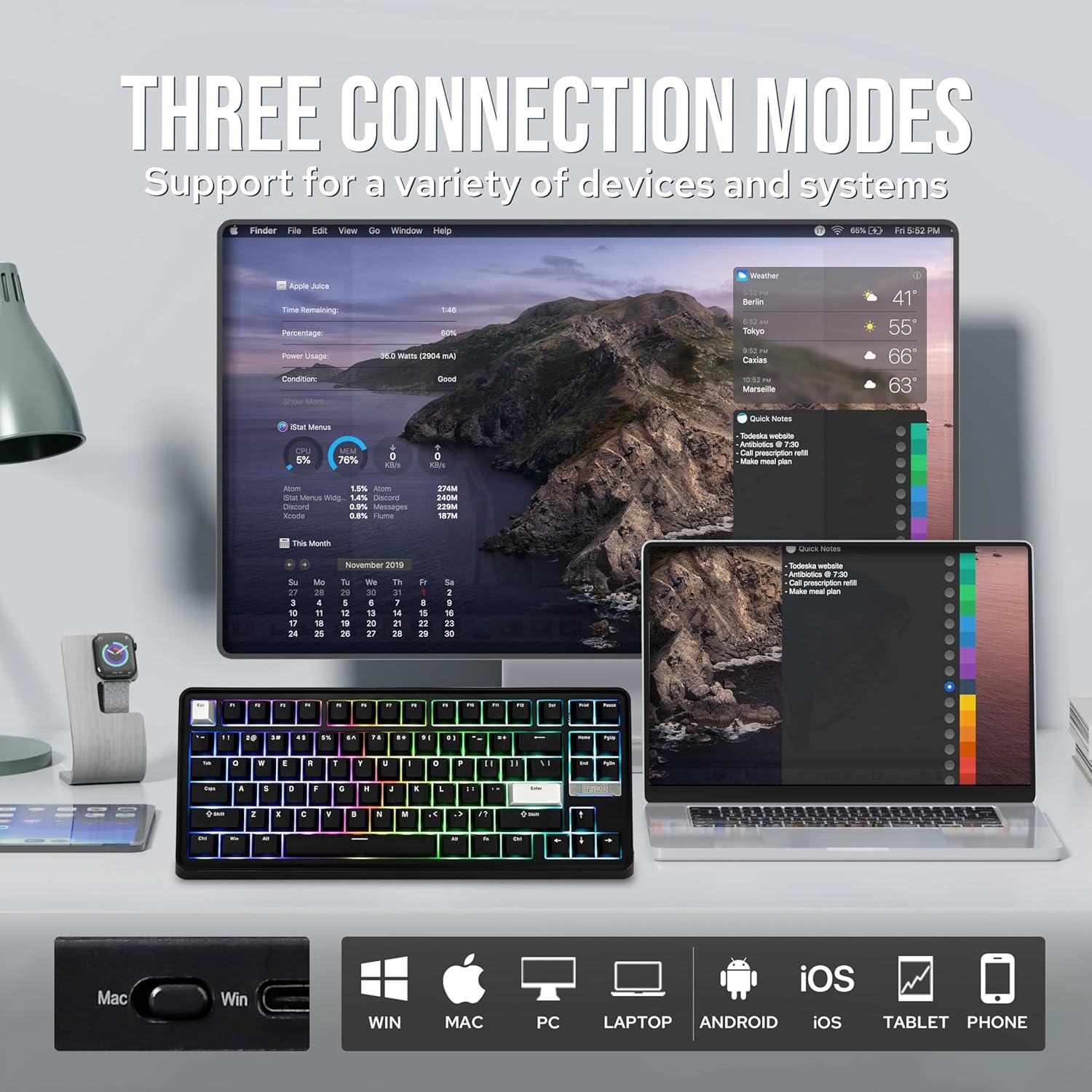 Teclado Mecánico Inalámbrico EPOMAKER TH85 QMK/VIA RGB 75%