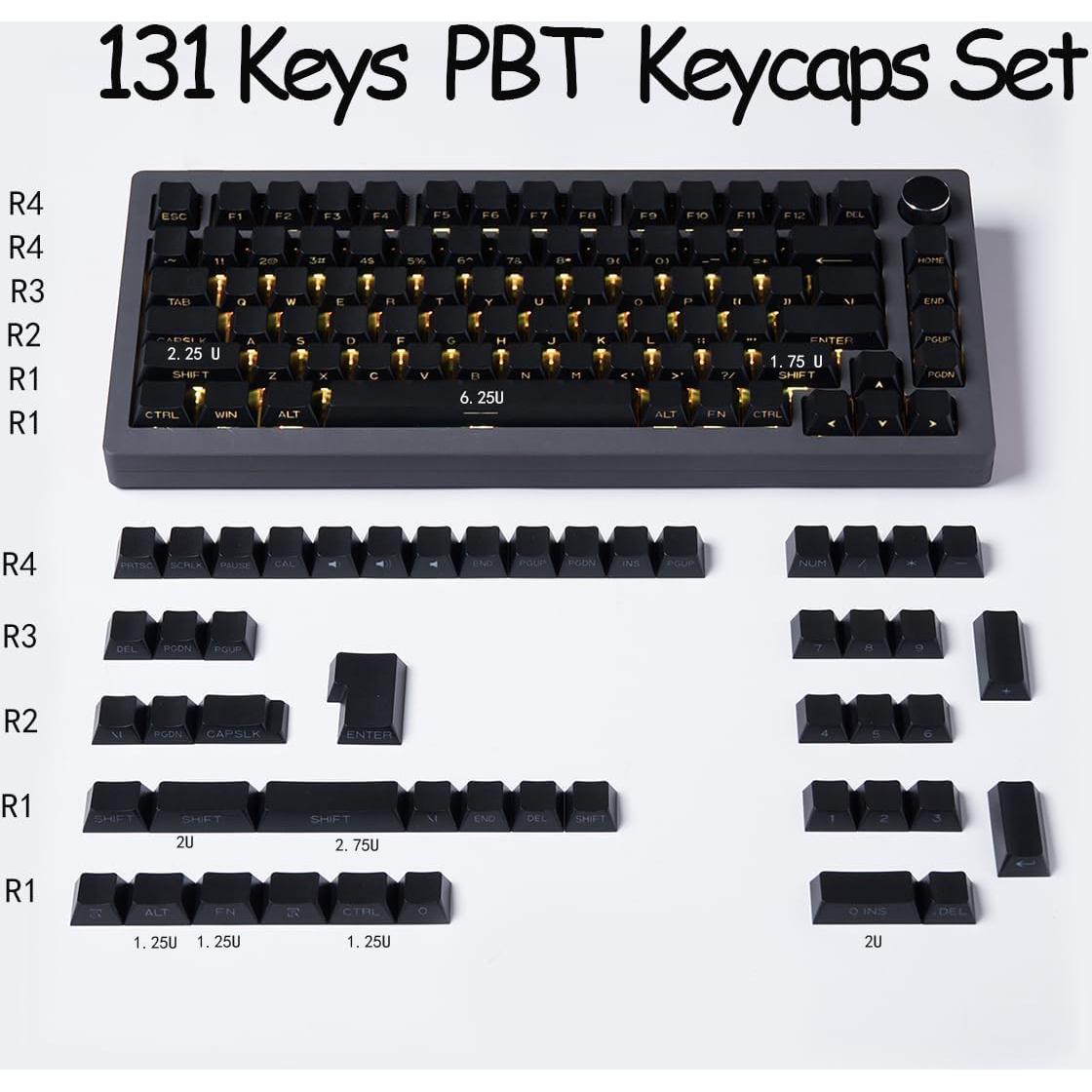 Juego de Teclas PBT Doubleshot Retroiluminadas Negras 131 Teclas