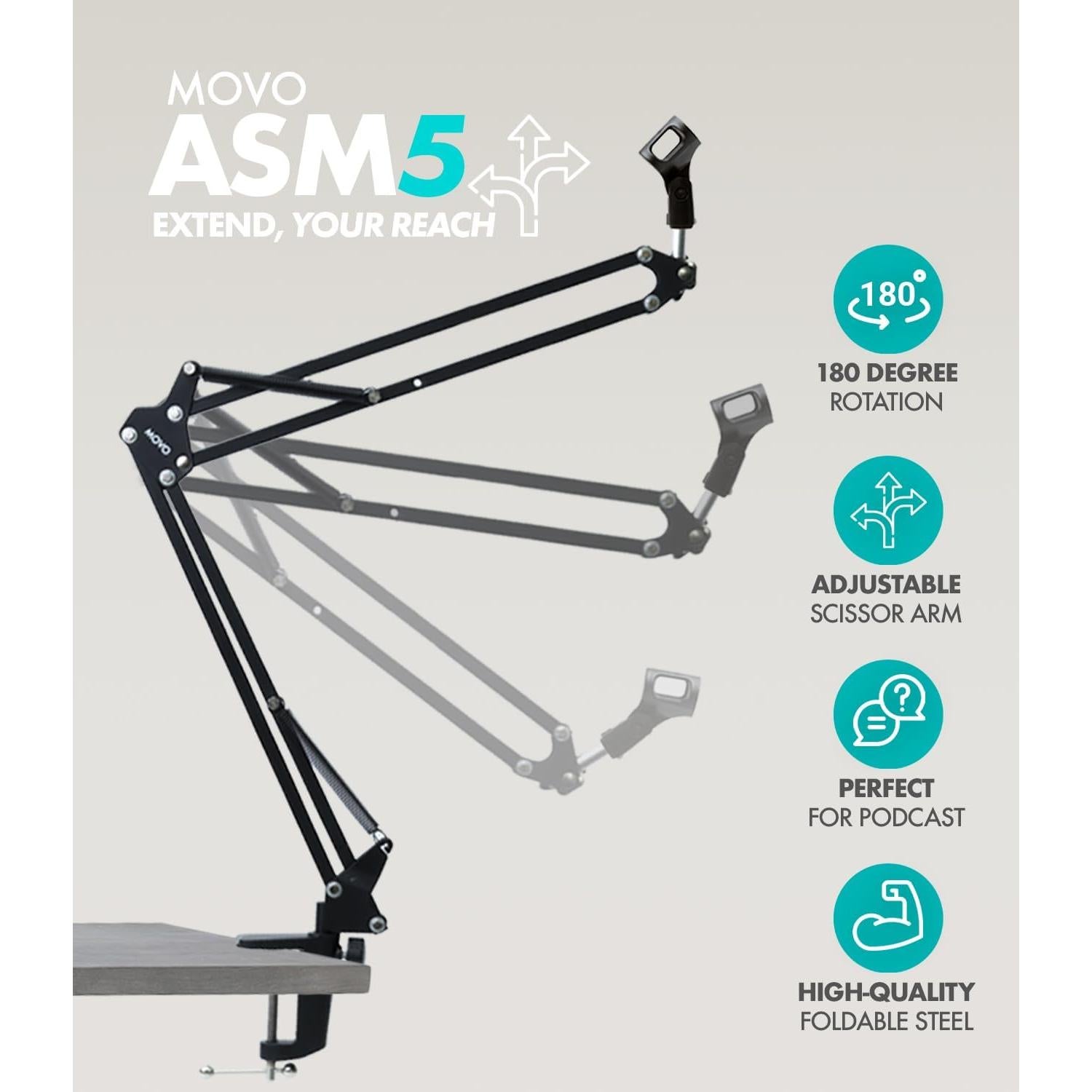 Kit de Micrófono Movo CastMic con Brazo Soporte y Accesorios