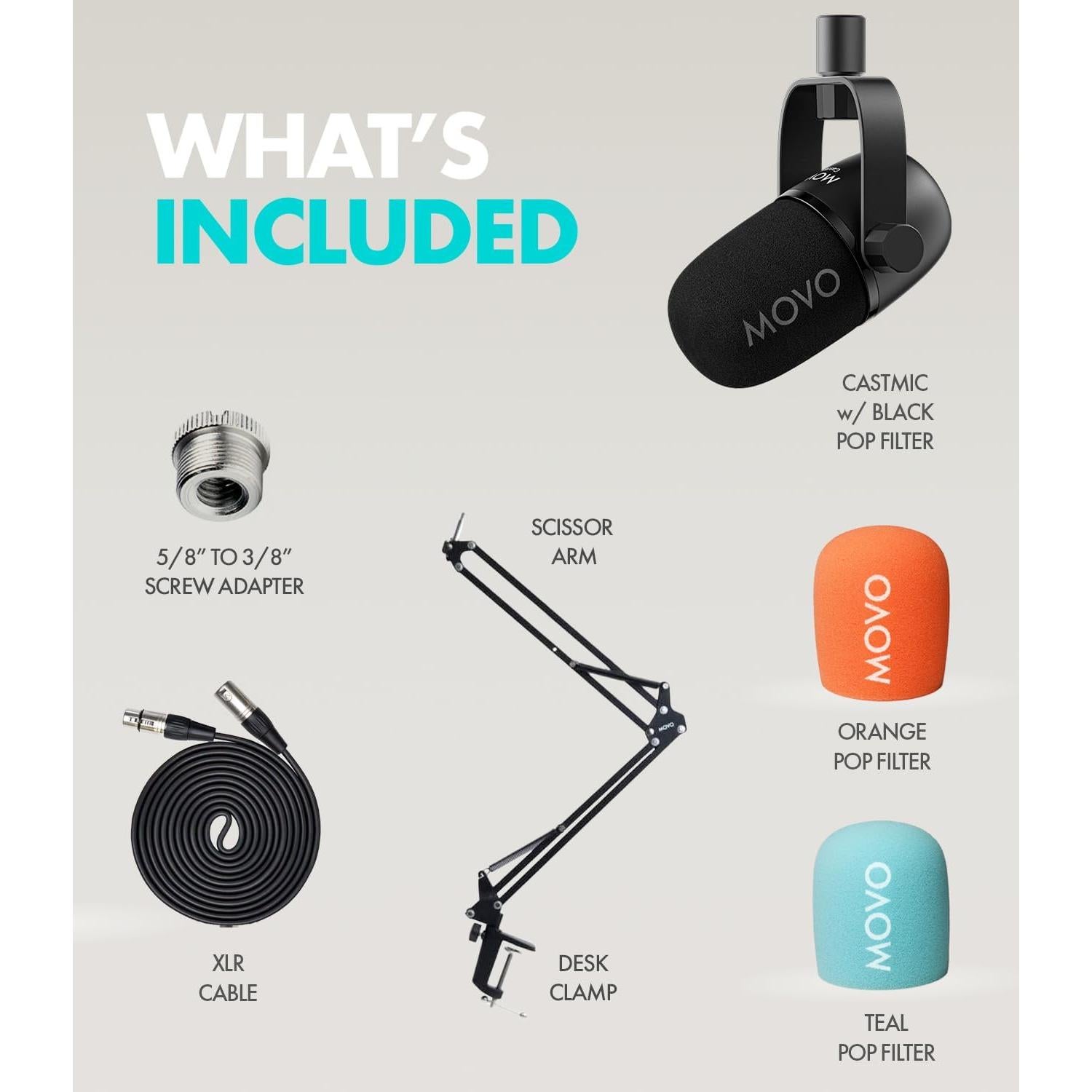 Kit de Micrófono Movo CastMic con Brazo Soporte y Accesorios