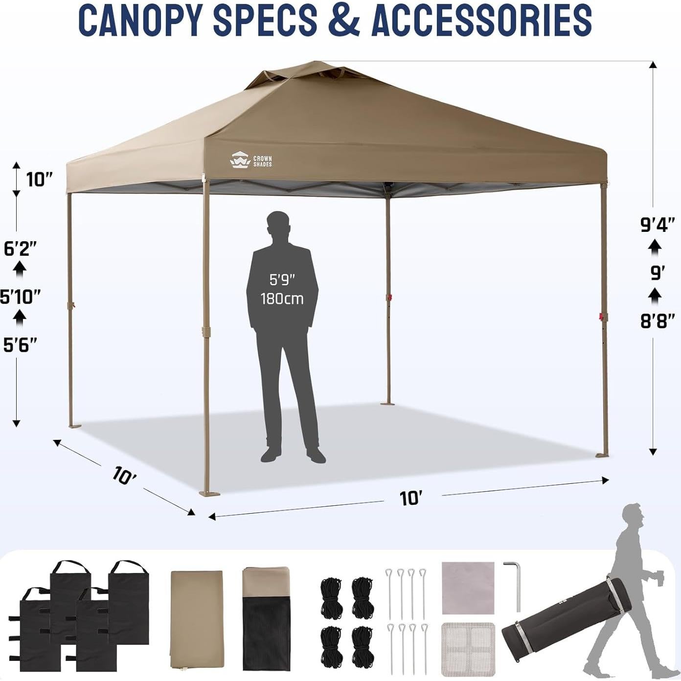 Pabellón Instantáneo CROWN SHADES 10x10 Beige con Mosquitera