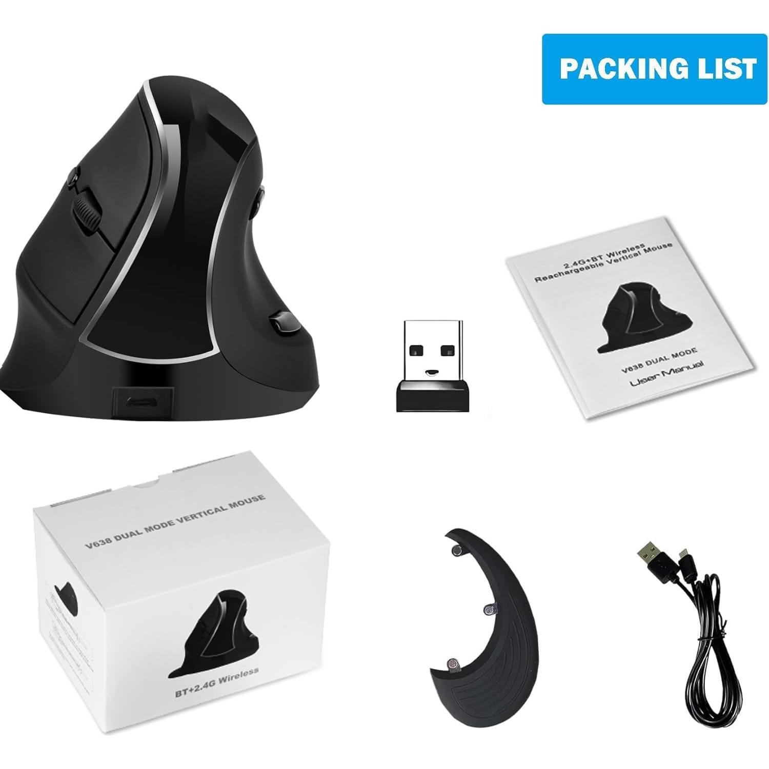 Mouse Vertical Ergonómico Eelexa V638 Doble Modo Bluetooth