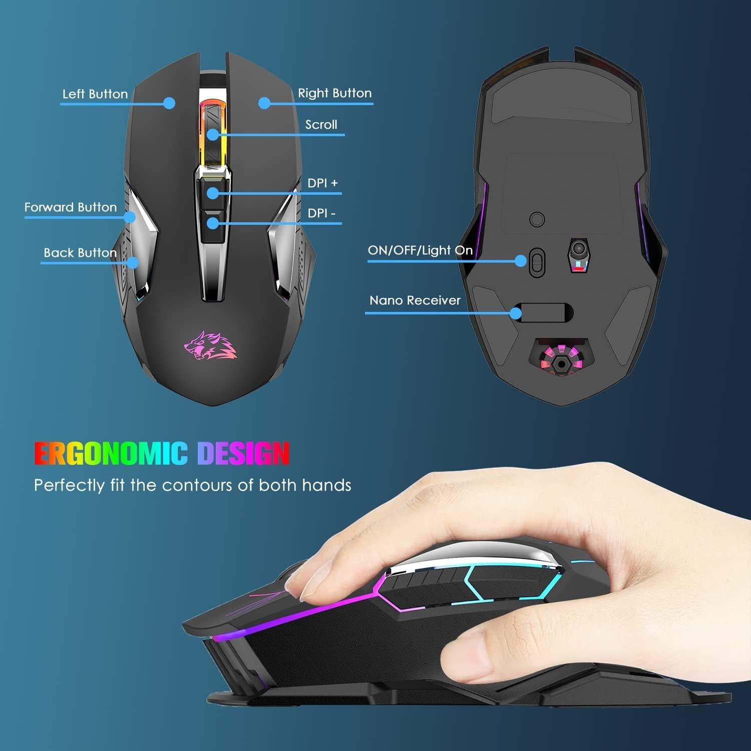 Ratón Gaming Inalámbrico FELICON Recargable 3 Niveles DPI Negro