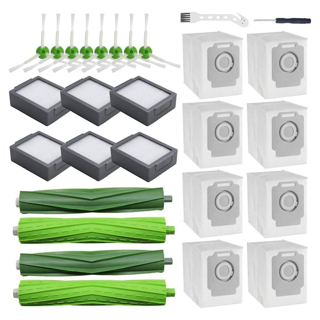 Repuestos Chrostion para iRobot Roomba i7 i3 i4 j7 E5 E6 E7 - 2 Juegos Cepillos, 6 Filtros, 8 Bolsas