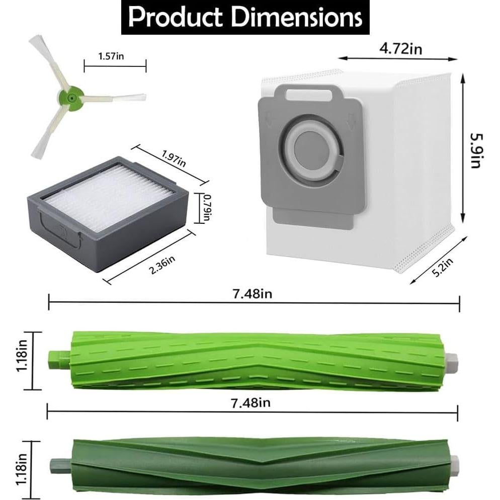 Repuestos Chrostion para iRobot Roomba i7 i3 i4 j7 E5 E6 E7 - 2 Juegos Cepillos, 6 Filtros, 8 Bolsas