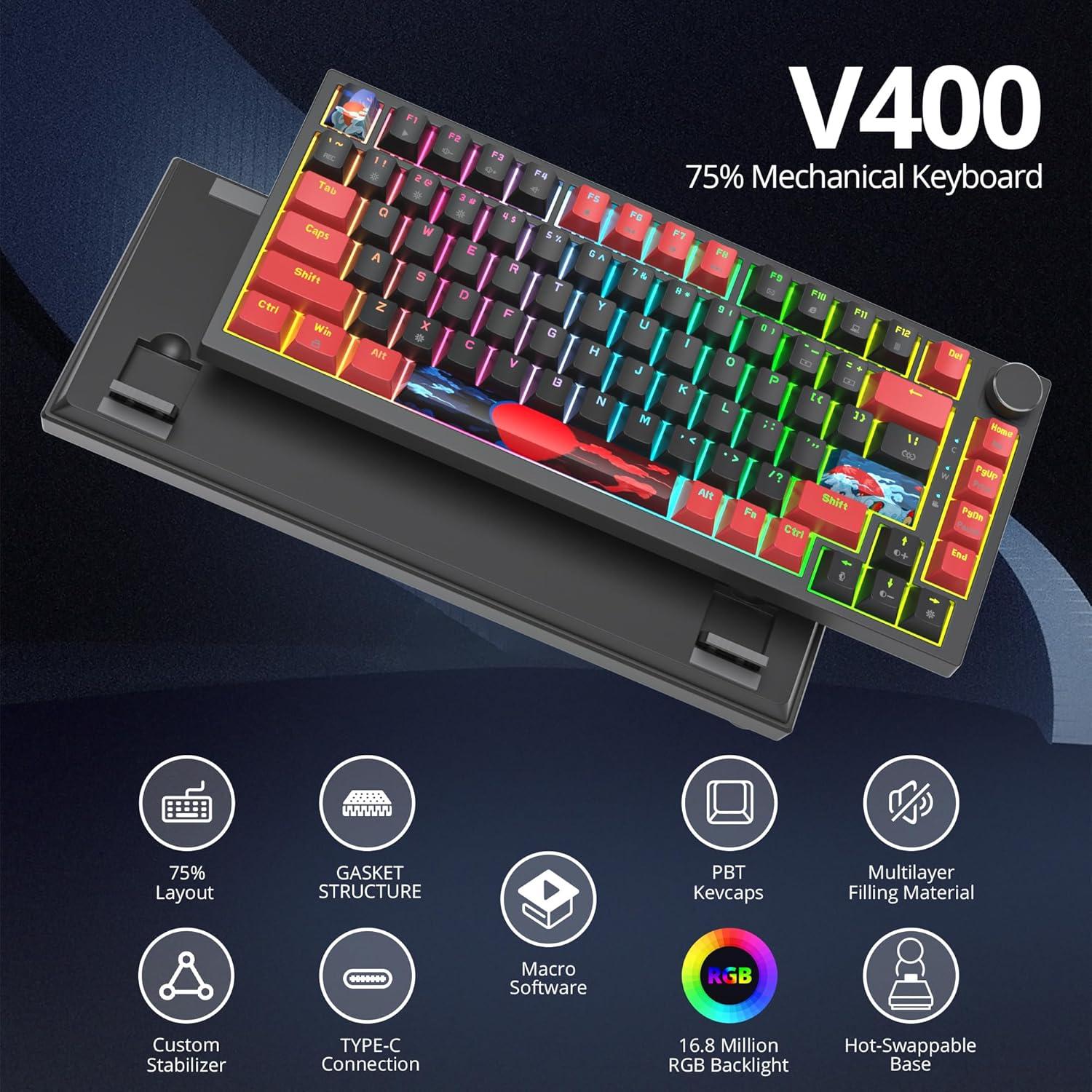 Teclado Mecánico TKL 75% Mosptnspg RGB 82 Teclas PBT Negro