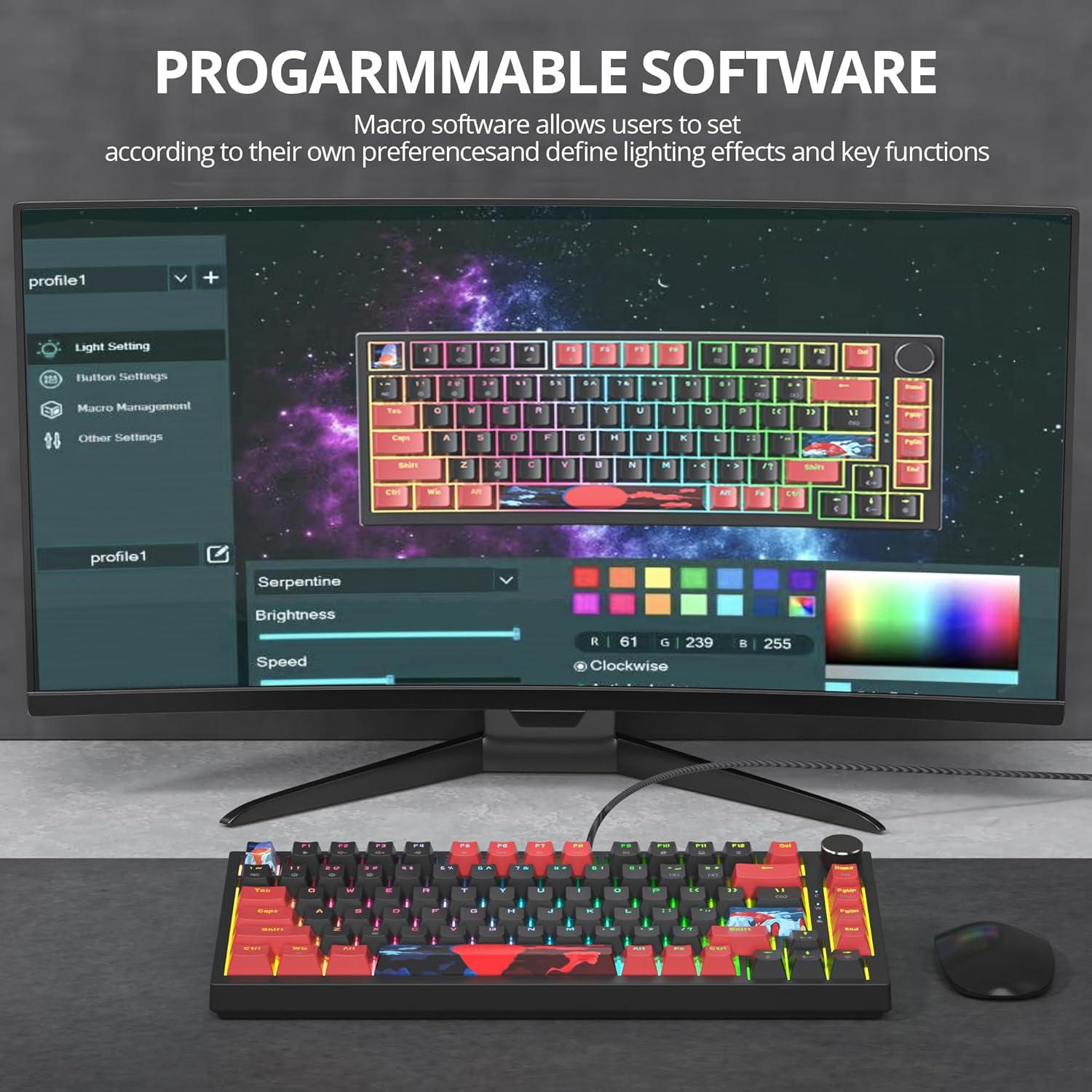 Teclado Mecánico TKL 75% Mosptnspg RGB 82 Teclas PBT Negro