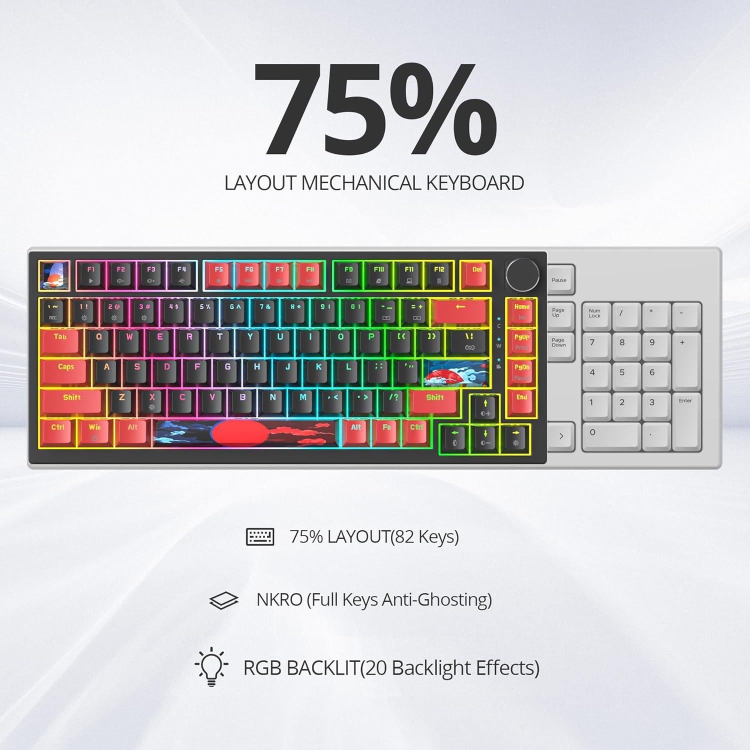 Teclado Mecánico TKL 75% Mosptnspg RGB 82 Teclas PBT Negro