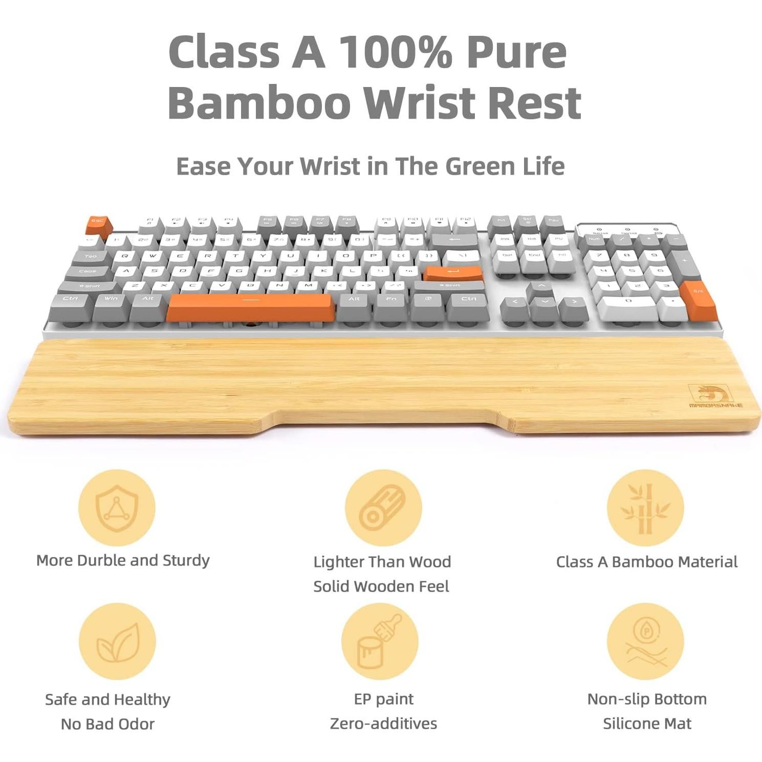 Reposamuñecas Ergonómico de Bambú MANBASNAKE 41.8x8x2.5cm