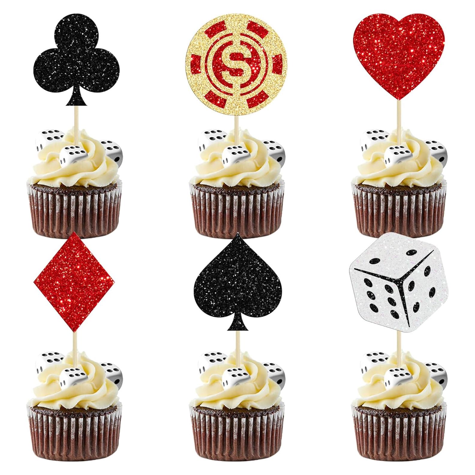 Ephlyn 24Pcs Decoraciones para Cupcakes Casino Las Vegas
