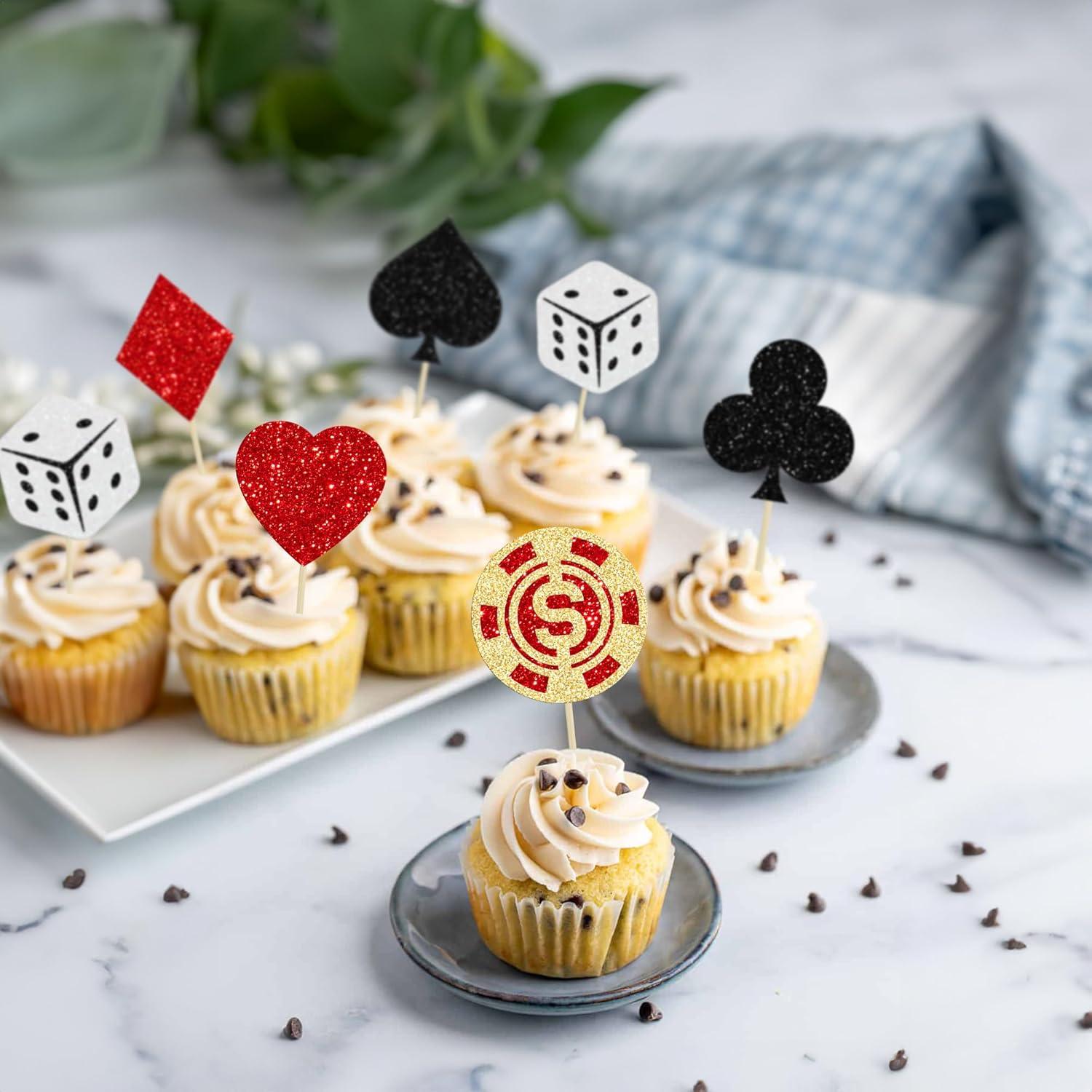 Ephlyn 24Pcs Decoraciones para Cupcakes Casino Las Vegas