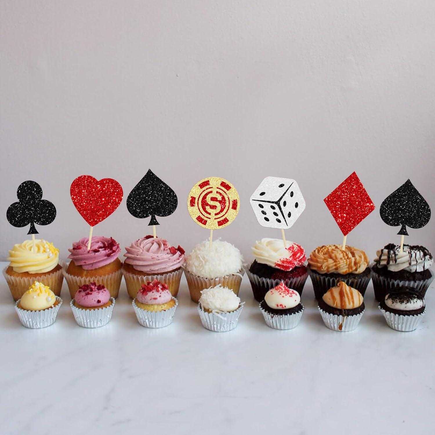 Ephlyn 24Pcs Decoraciones para Cupcakes Casino Las Vegas