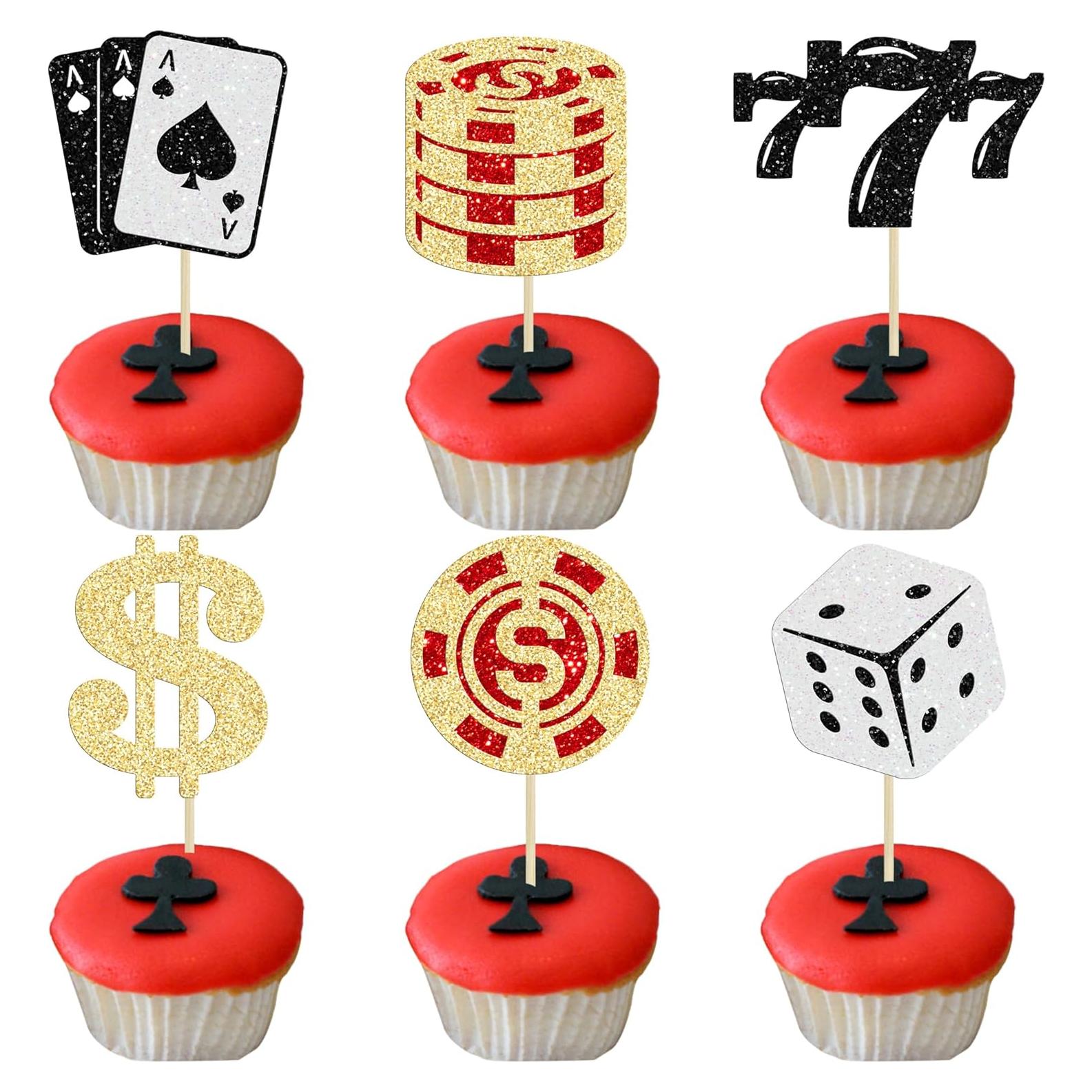 Ephlyn 24 Toppers de Cupcake Tema Póker Decoración Fiesta