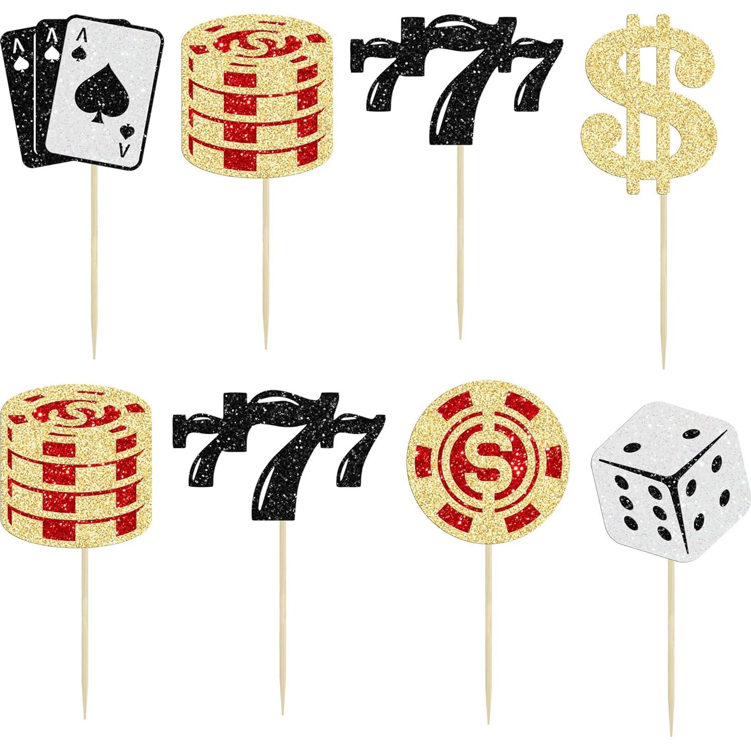 Ephlyn 24 Toppers de Cupcake Tema Póker Decoración Fiesta