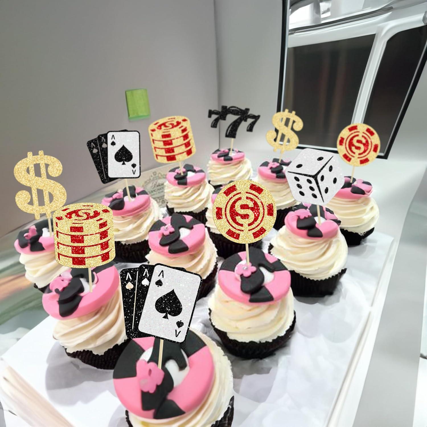 Ephlyn 24 Toppers de Cupcake Tema Póker Decoración Fiesta