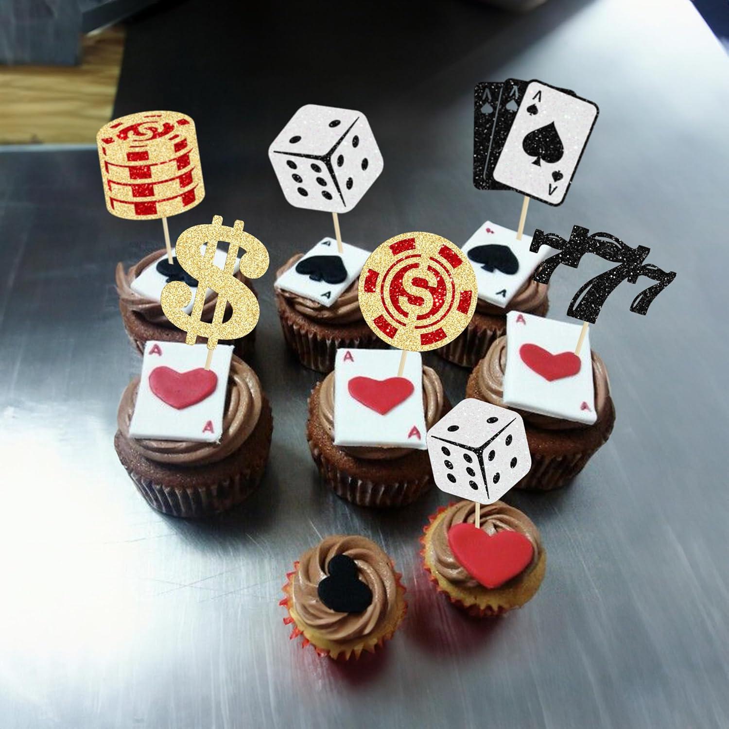 Ephlyn 24 Toppers de Cupcake Tema Póker Decoración Fiesta