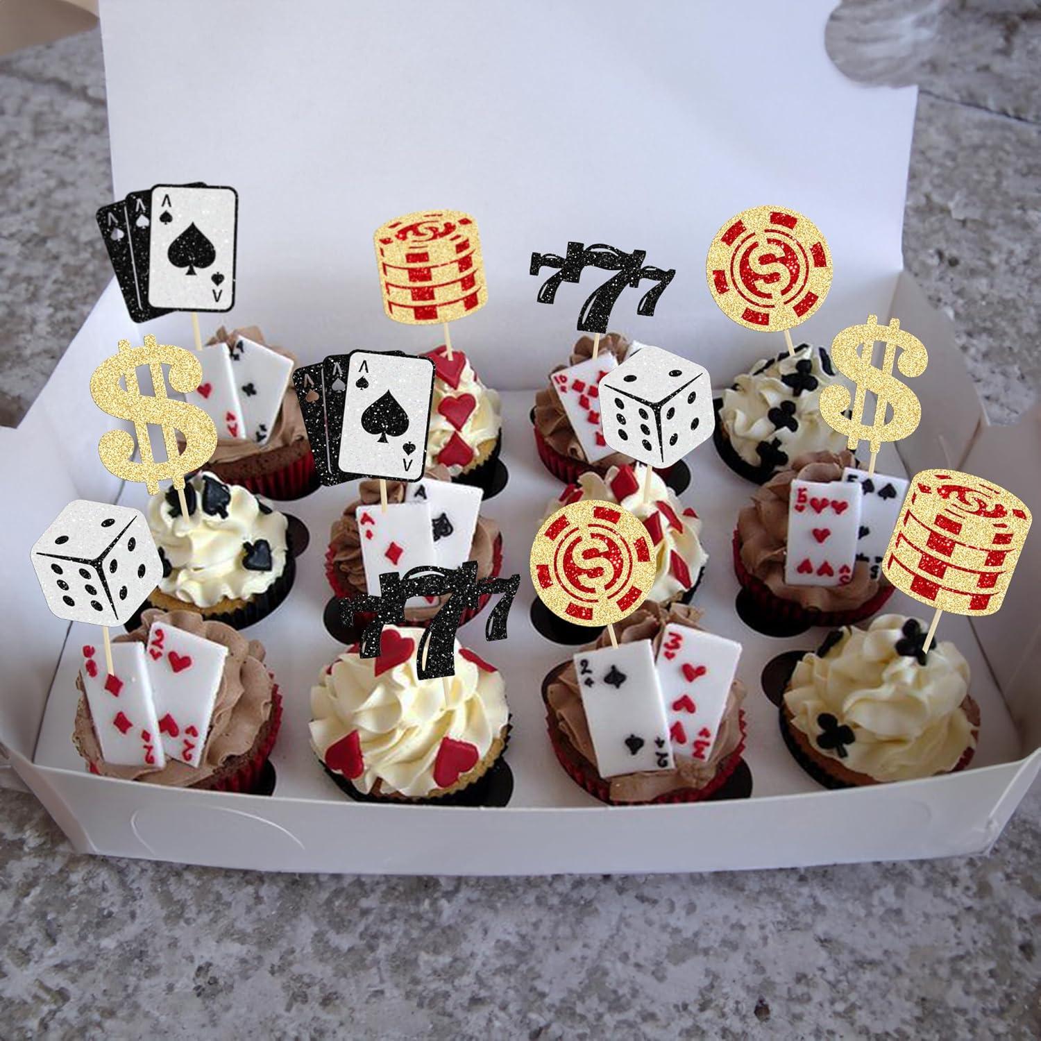 Ephlyn 24 Toppers de Cupcake Tema Póker Decoración Fiesta