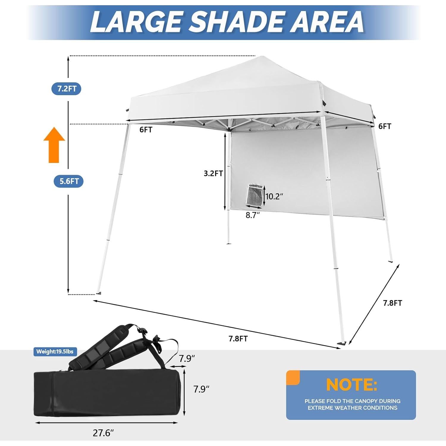 Carpa Plegable VINGLI 1.83x1.83m con Panel Lateral y Mochila