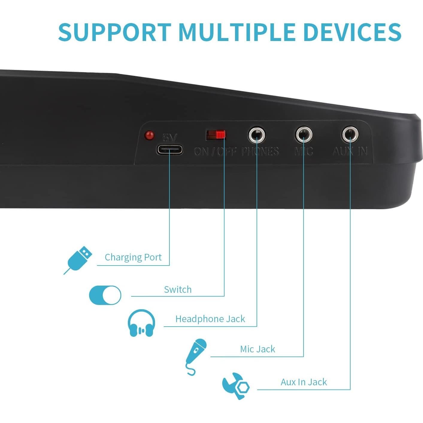 Teclado Electrónico M SANMERSEN 37 Teclas Portátil Negro