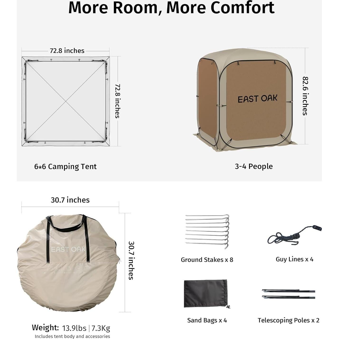 Carpa Pop Up East Oak 3.34m² Beige para Camping y Playa