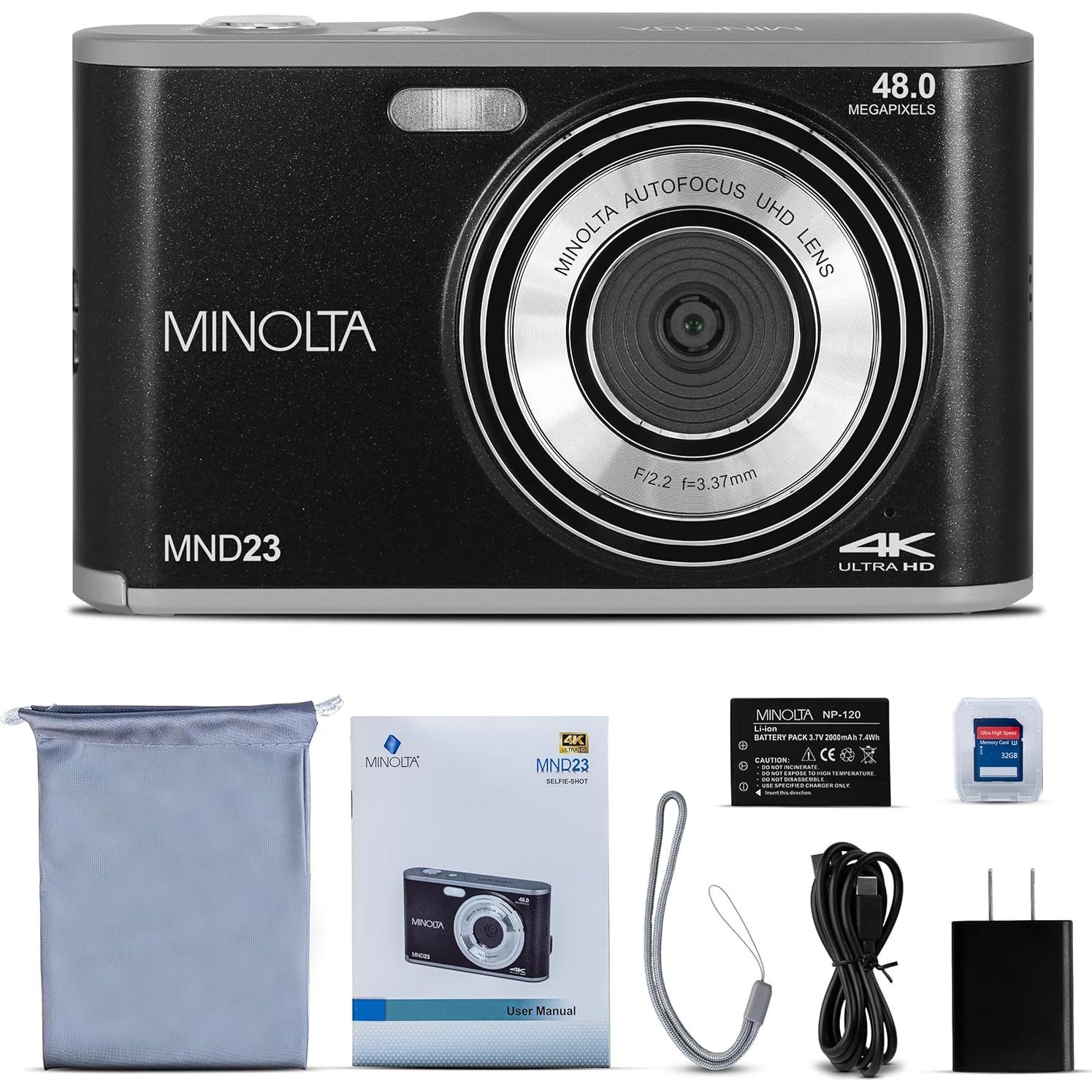 Cámara Digital Minolta MND23-BK 48MP 4K LCD 2.8" Zoom 16X