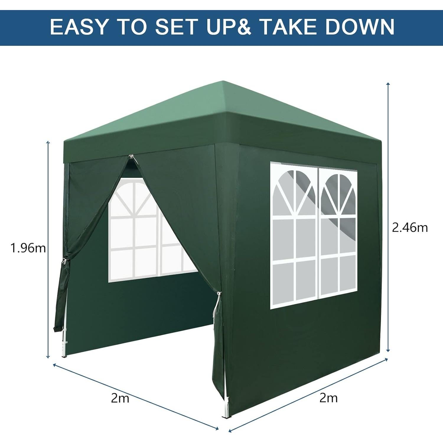Carpa Pop Up 1.98x1.98m ATOVER Verde Impermeable con Paredes
