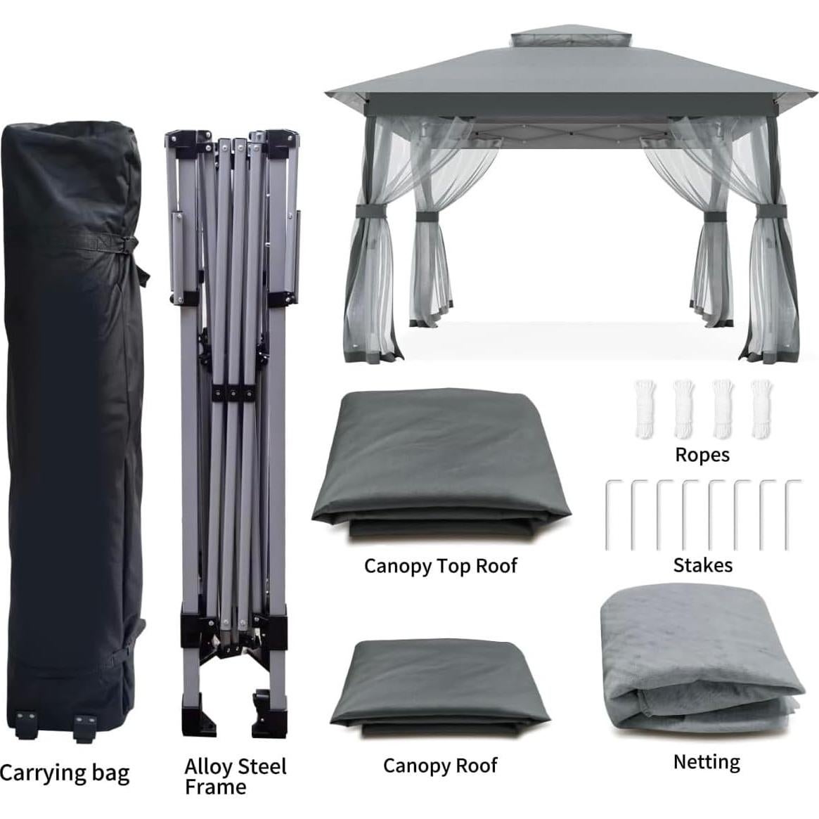 Gazebo AURAWAY 3.35x3.35m Impermeable con Pantalla Insectos