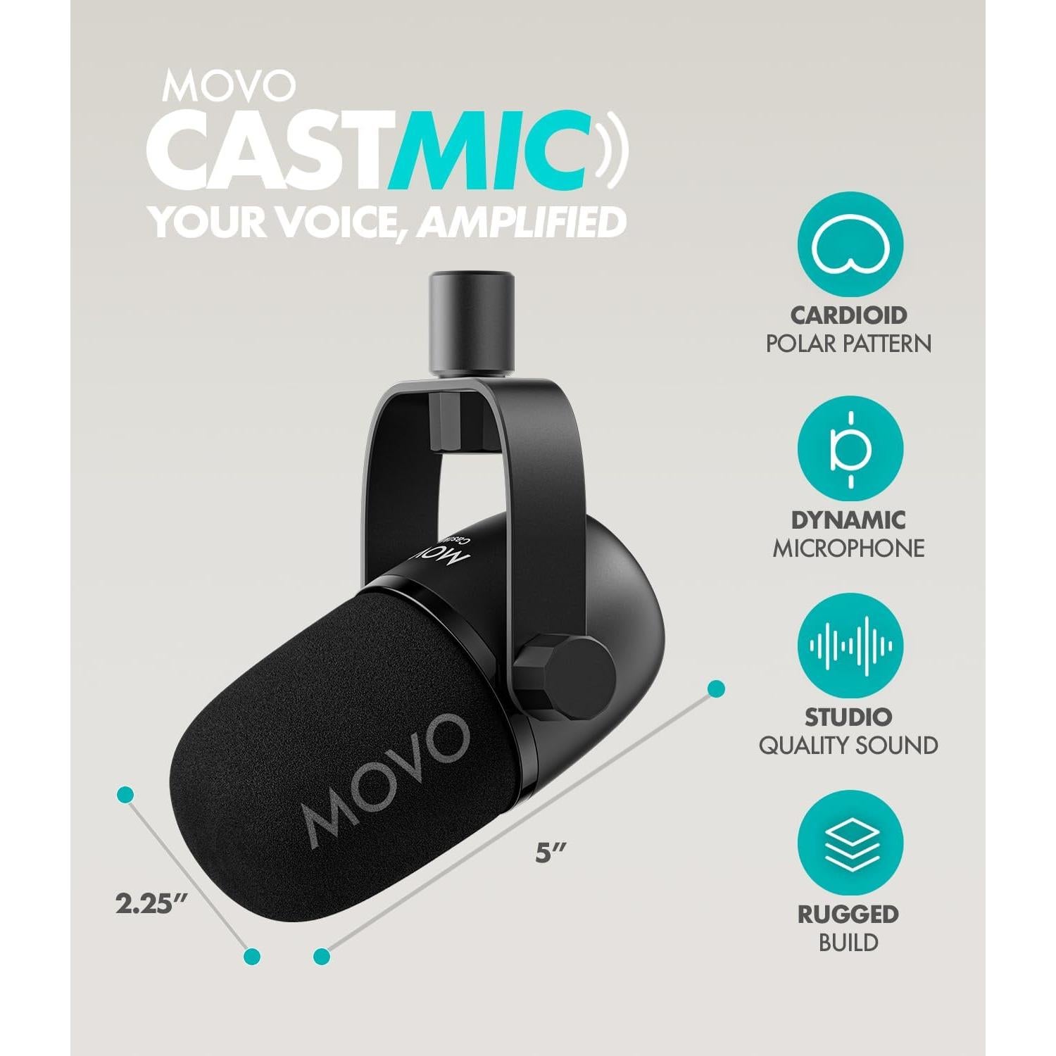 Paquete de 2 Micrófonos Dinámicos XLR Movo CastMic para Podcast