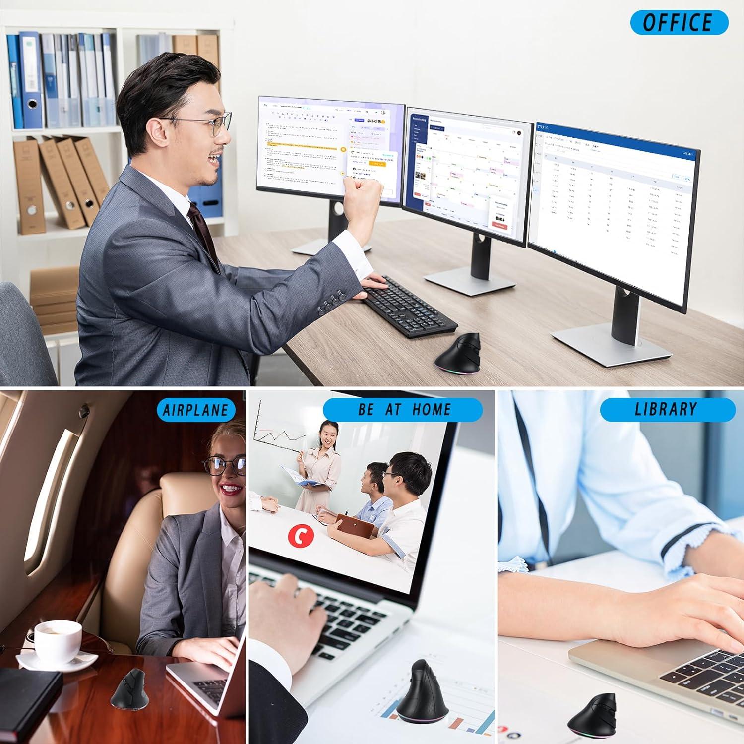 Ratón Vertical Inalámbrico Ergonómico SVJEFY Negro 3 DPI RGB