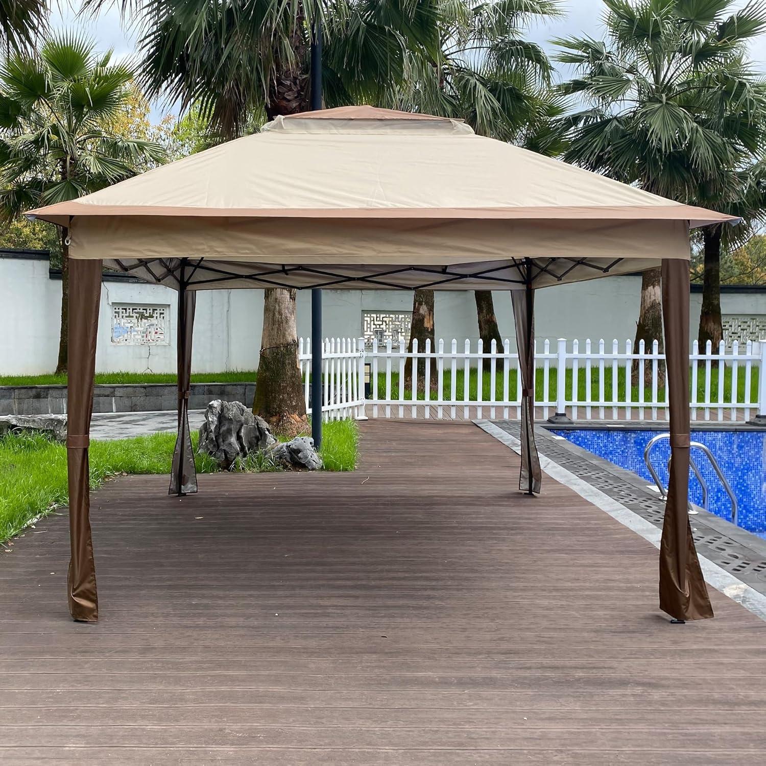 Gazebo Pop Up YJSPSSW 3.35x3.35m con Malla Desmontable Café