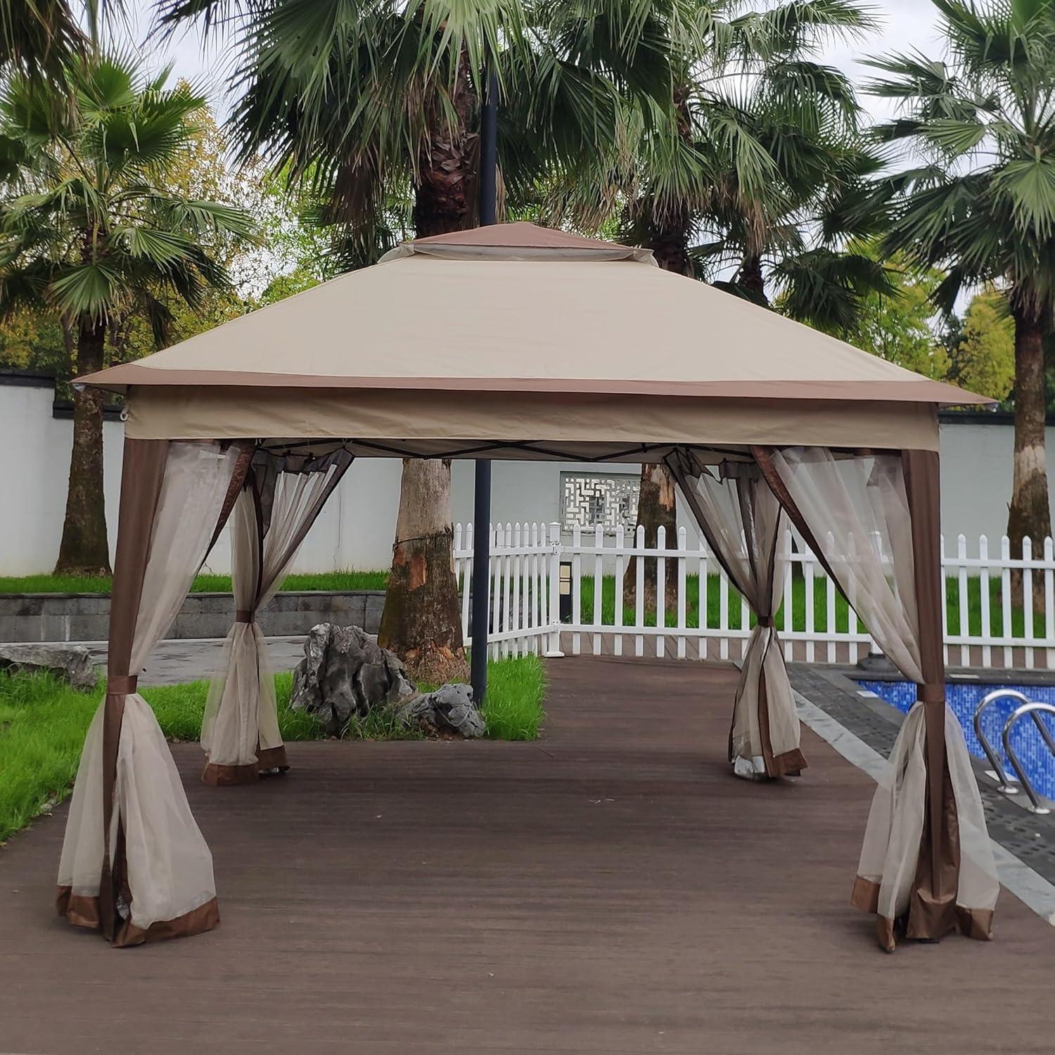 Gazebo Pop Up YJSPSSW 3.35x3.35m con Malla Desmontable Café