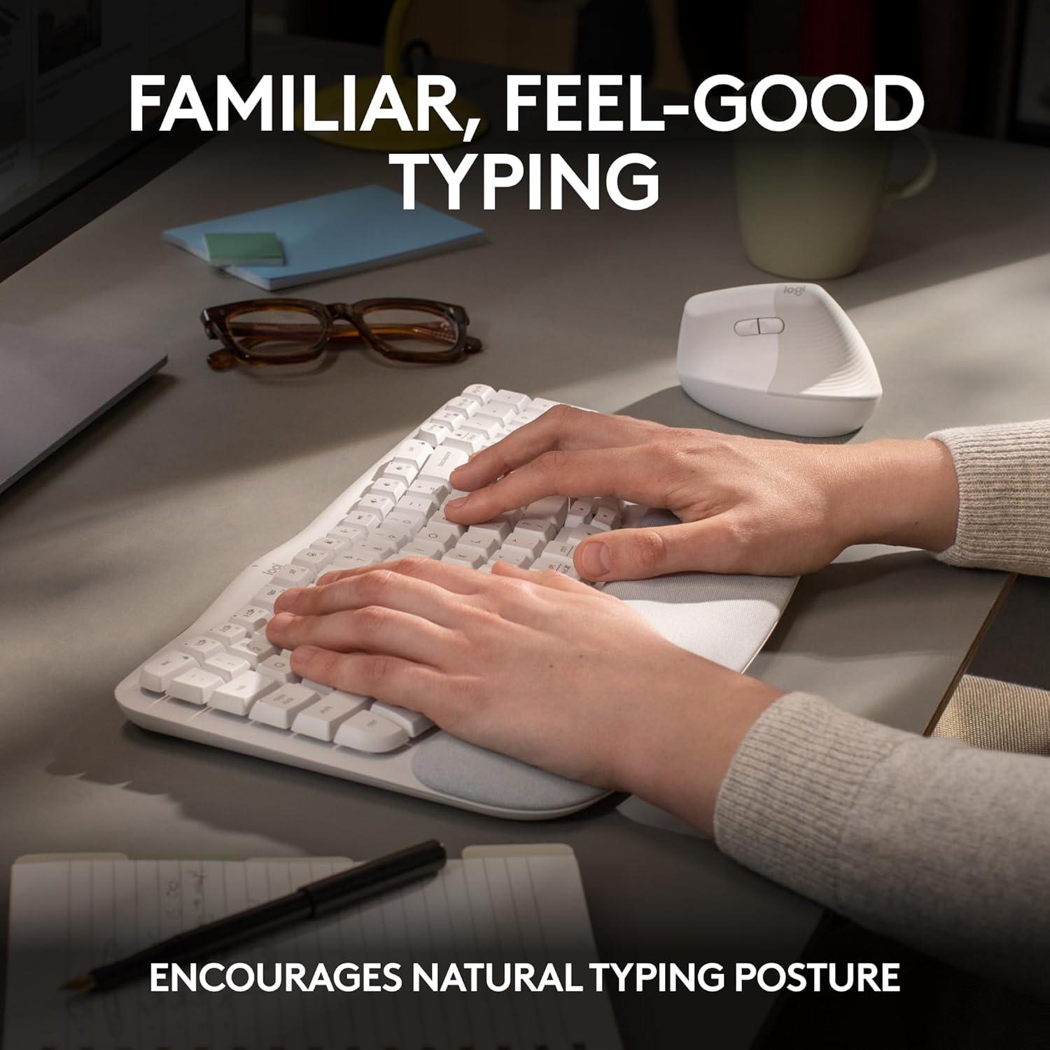 Teclado Ergonómico Inalámbrico Logitech Wave Keys - Blanco