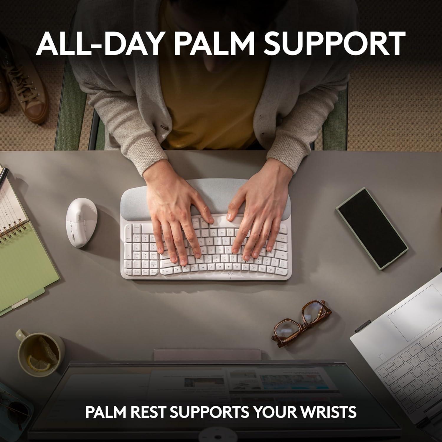 Teclado Ergonómico Inalámbrico Logitech Wave Keys - Blanco