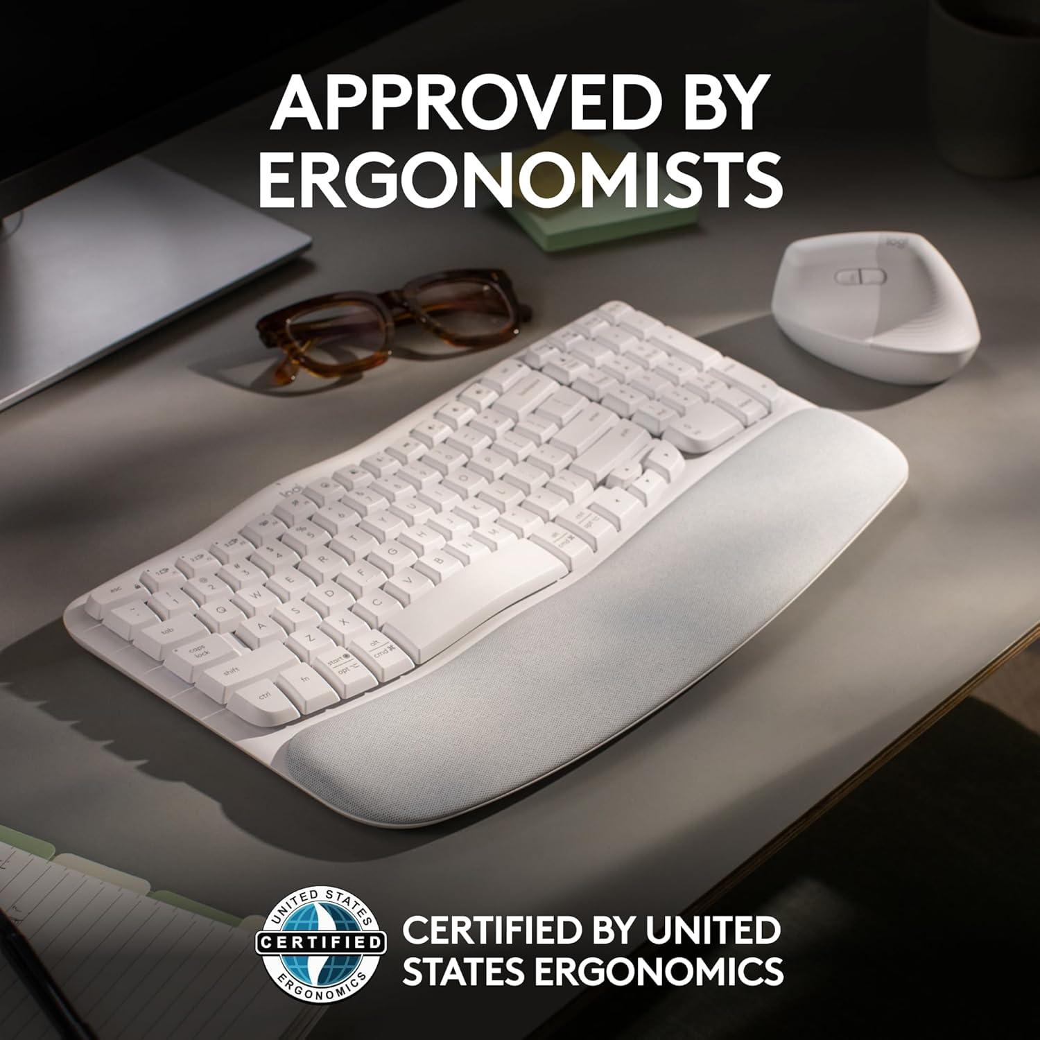 Teclado Ergonómico Inalámbrico Logitech Wave Keys - Blanco