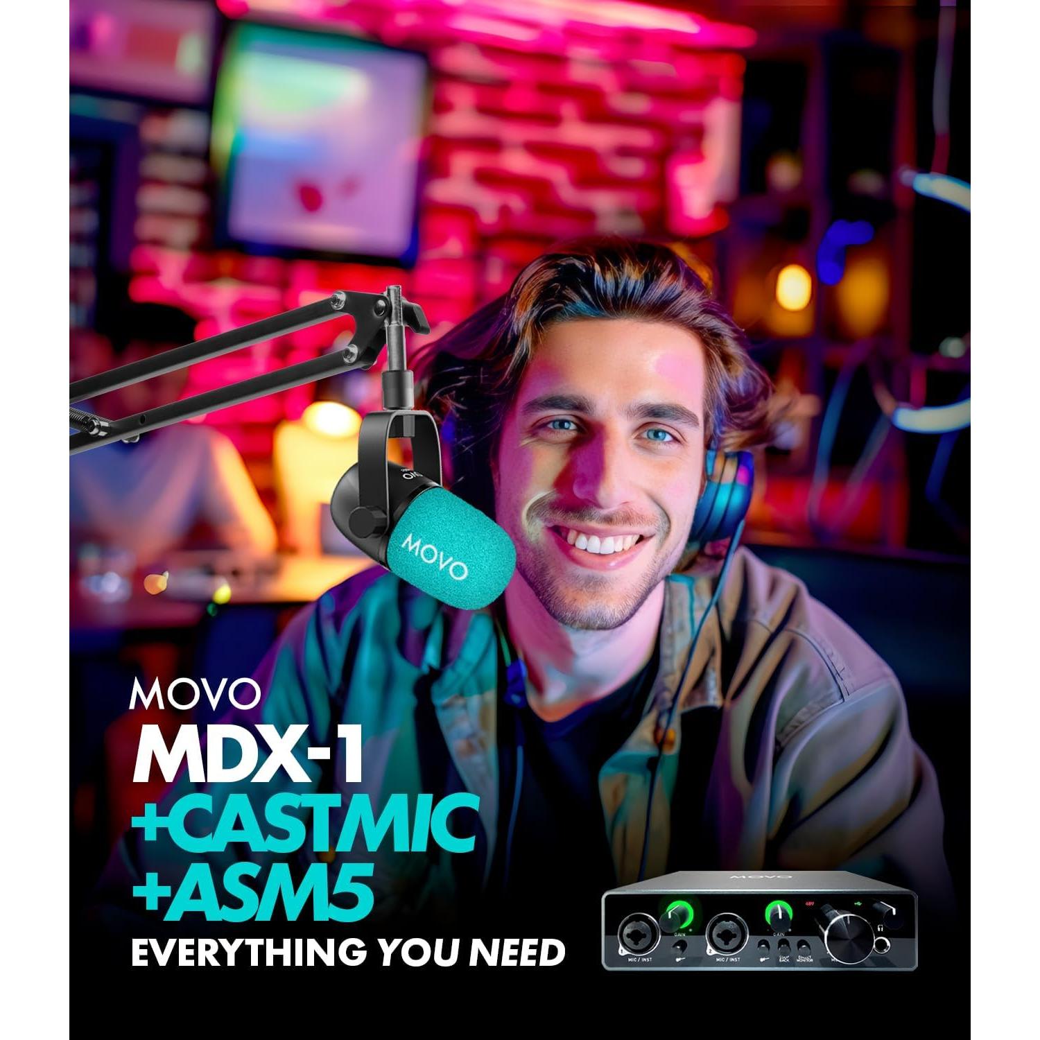 Kit de Podcast Movo MDX-1 con 2 Micrófonos Dinámicos y Brazos