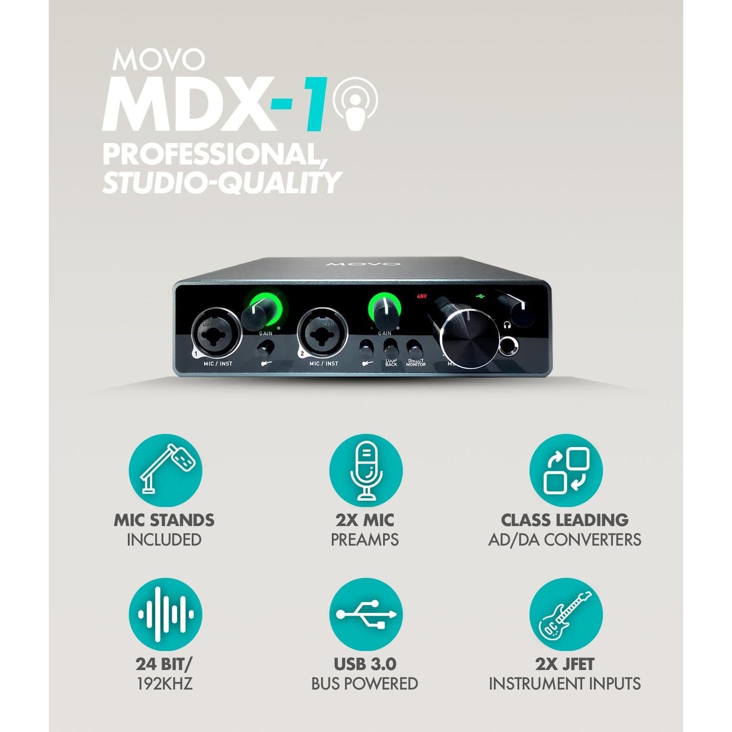 Kit de Podcast Movo MDX-1 con 2 Micrófonos Dinámicos y Brazos