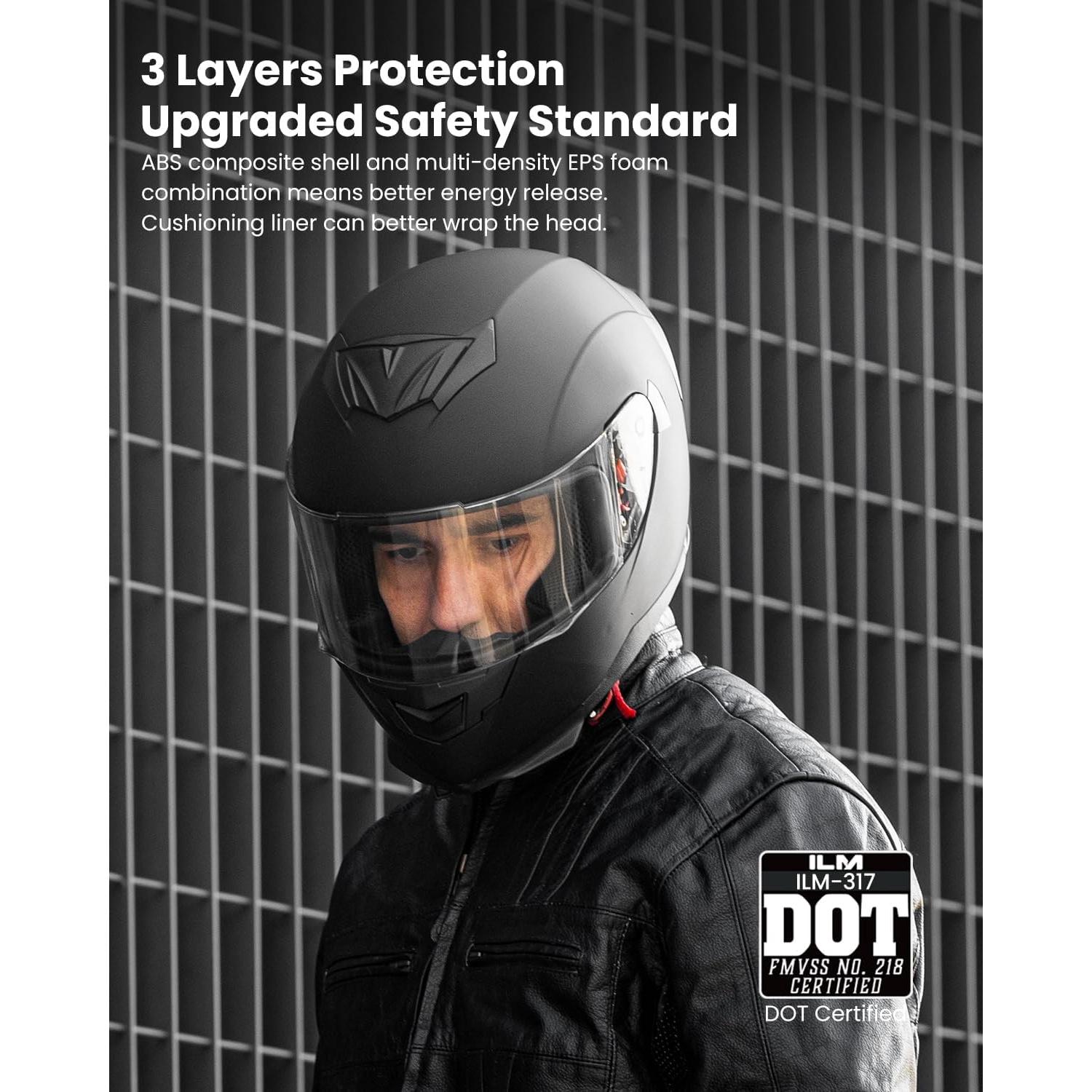 Casco ILM-317 Motocicleta Completo Negro Mate L