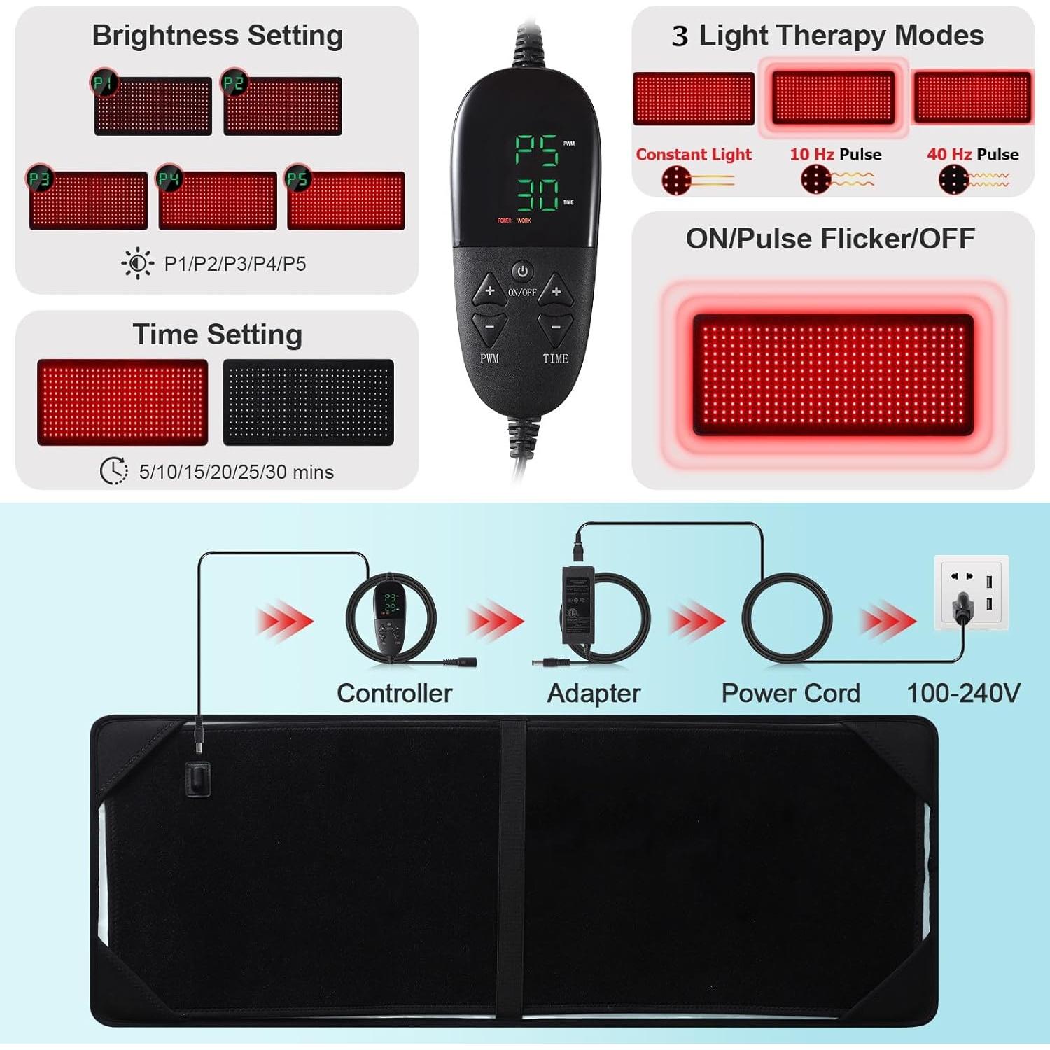 Cinturón de Terapia de Luz Roja GarveeHome 80x30cm 360 LEDs